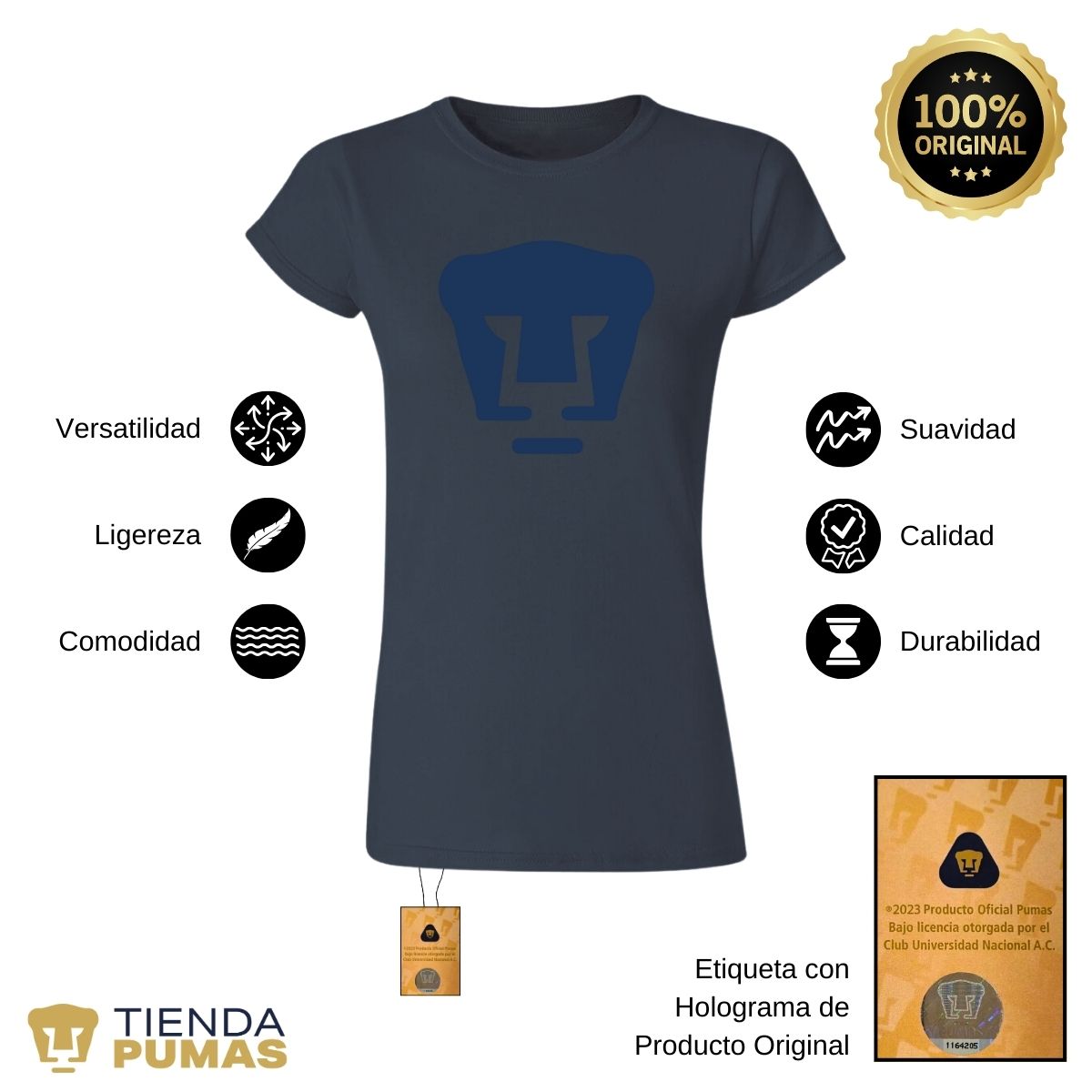 Playera Mujer Pumas Logo Azul