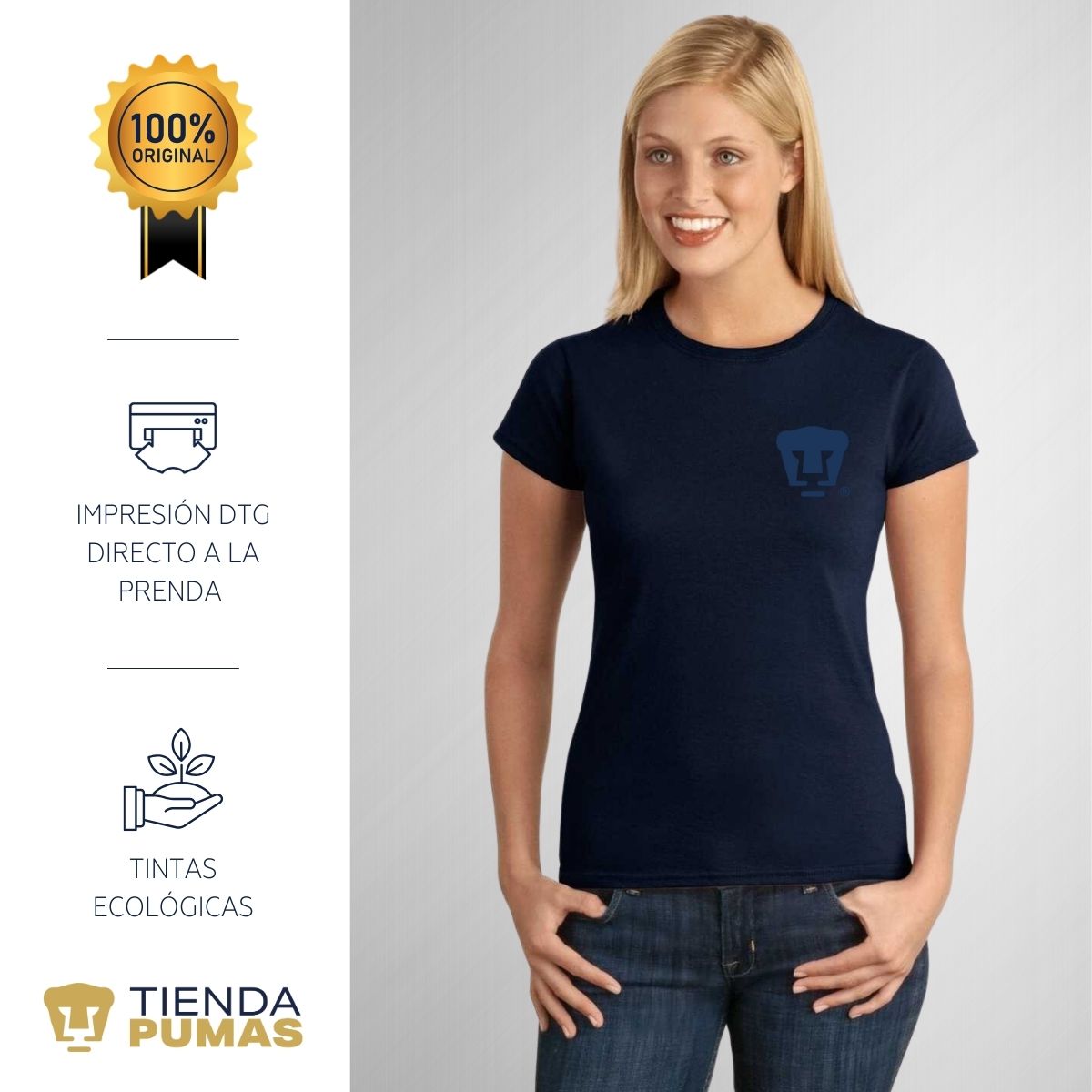 Playera Mujer Pumas UNAM Logo Azul