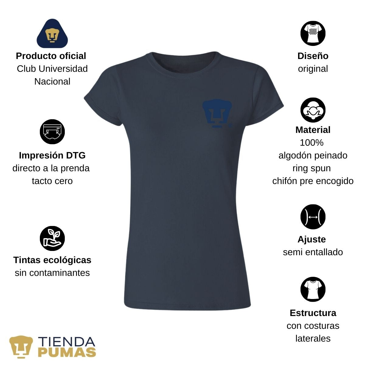 Playera Mujer Pumas UNAM Logo Azul