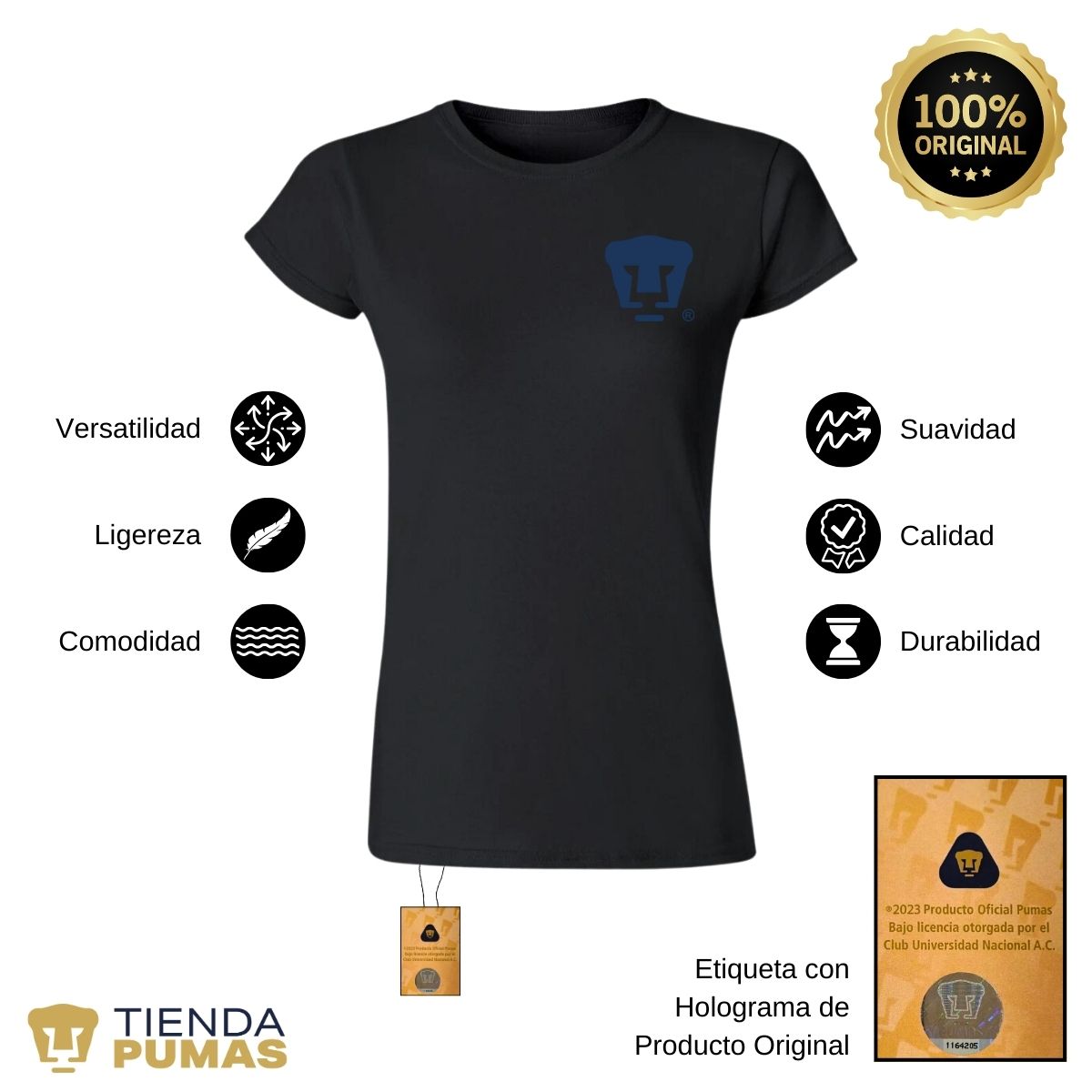 Playera Mujer Pumas UNAM Logo Azul