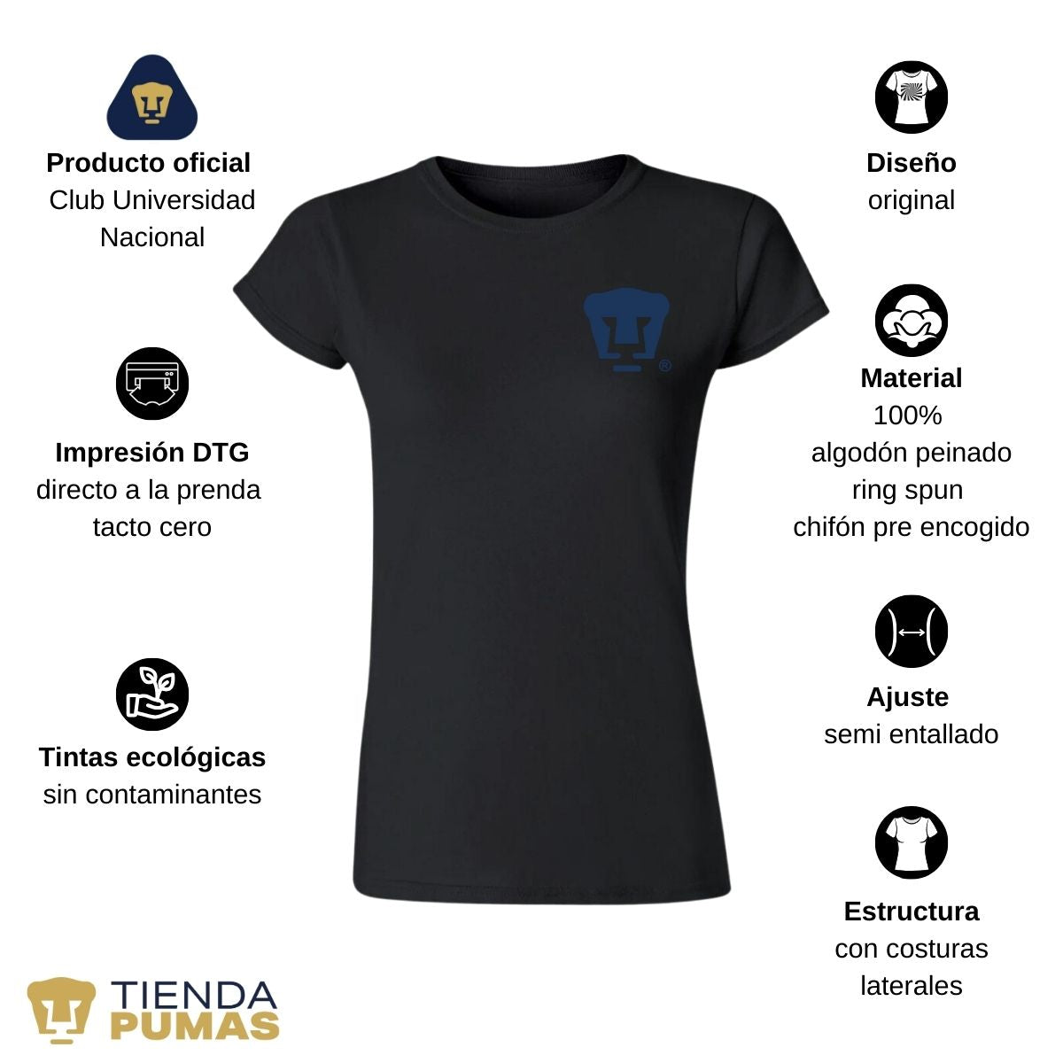 Playera Mujer Pumas UNAM Logo Azul