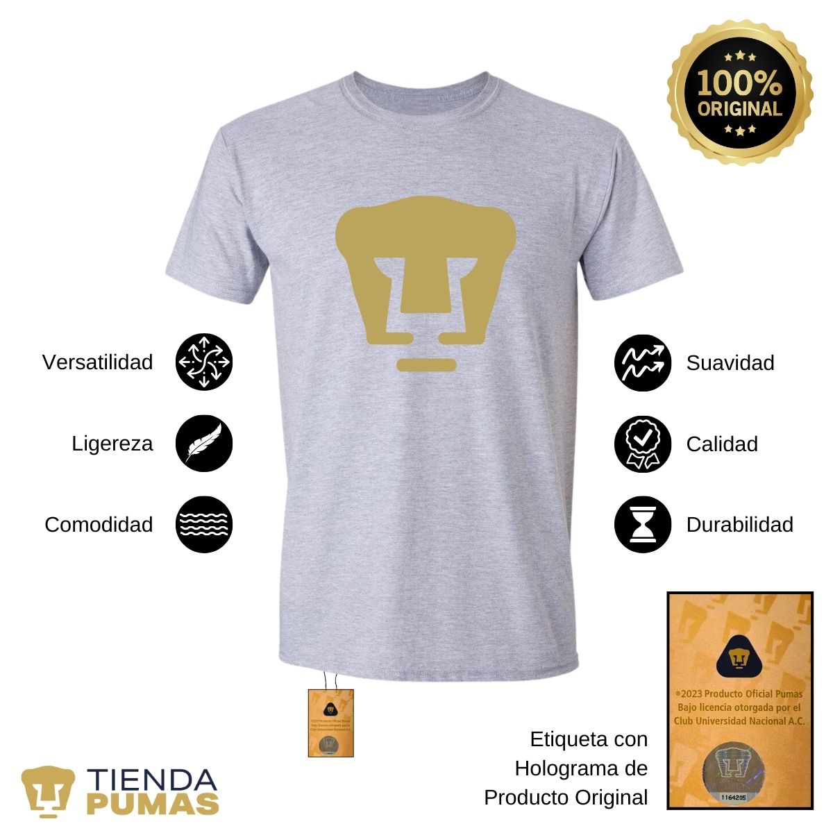 Playera Hombre Pumas UNAM Logo Dorado Vinil