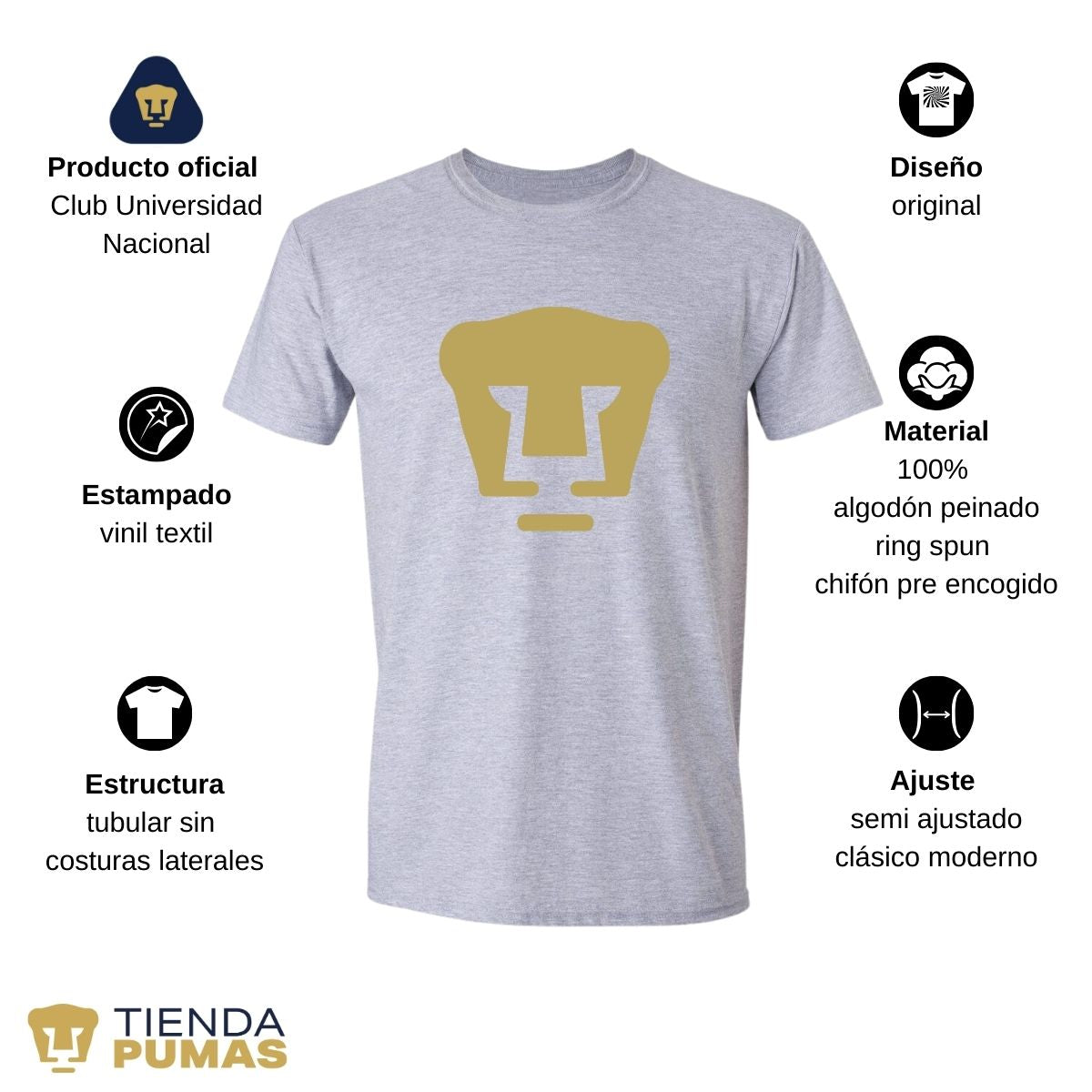 Playera Hombre Pumas UNAM Logo Dorado Vinil