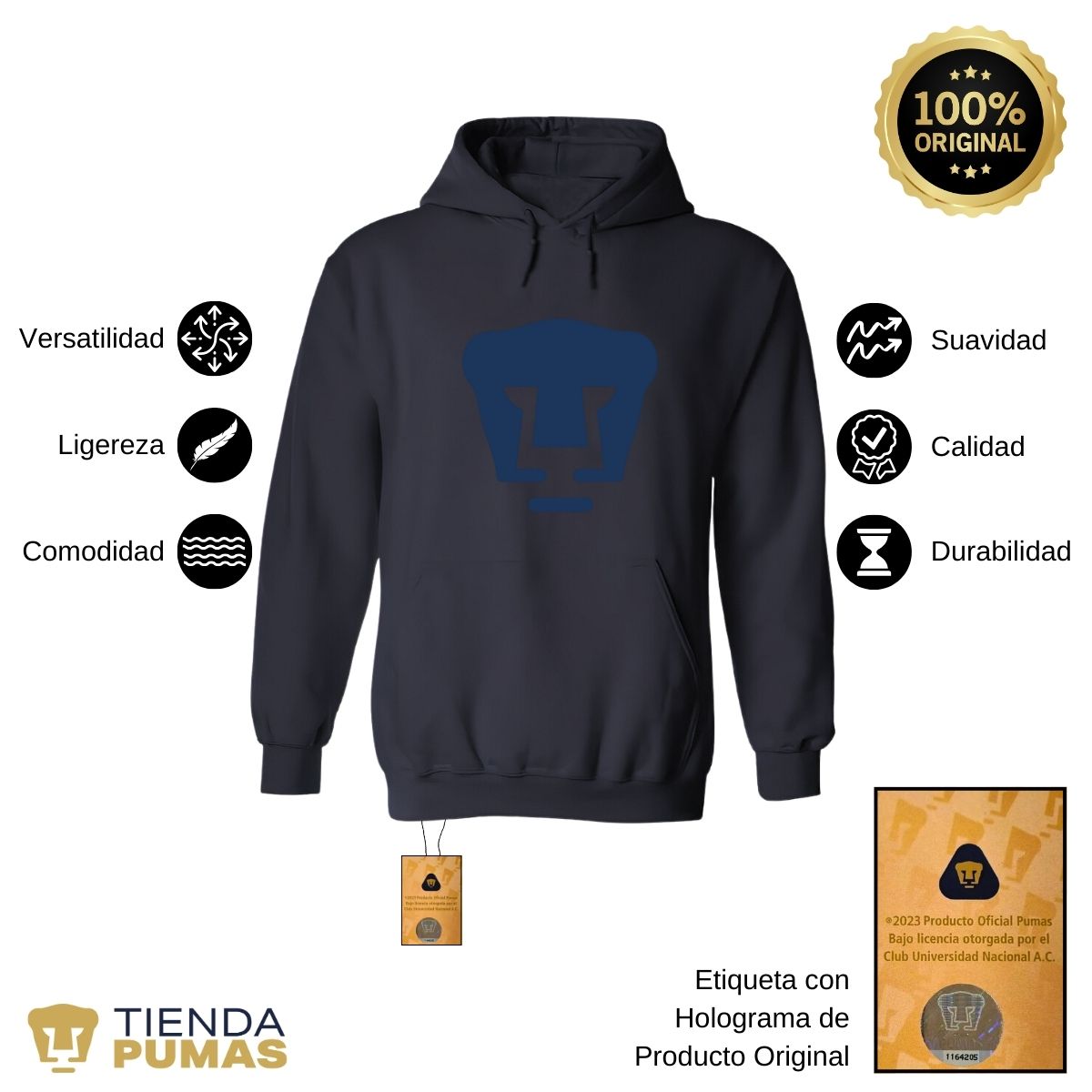 Sudadera para Hombre Hoodie Pumas UNAM Logo Azul