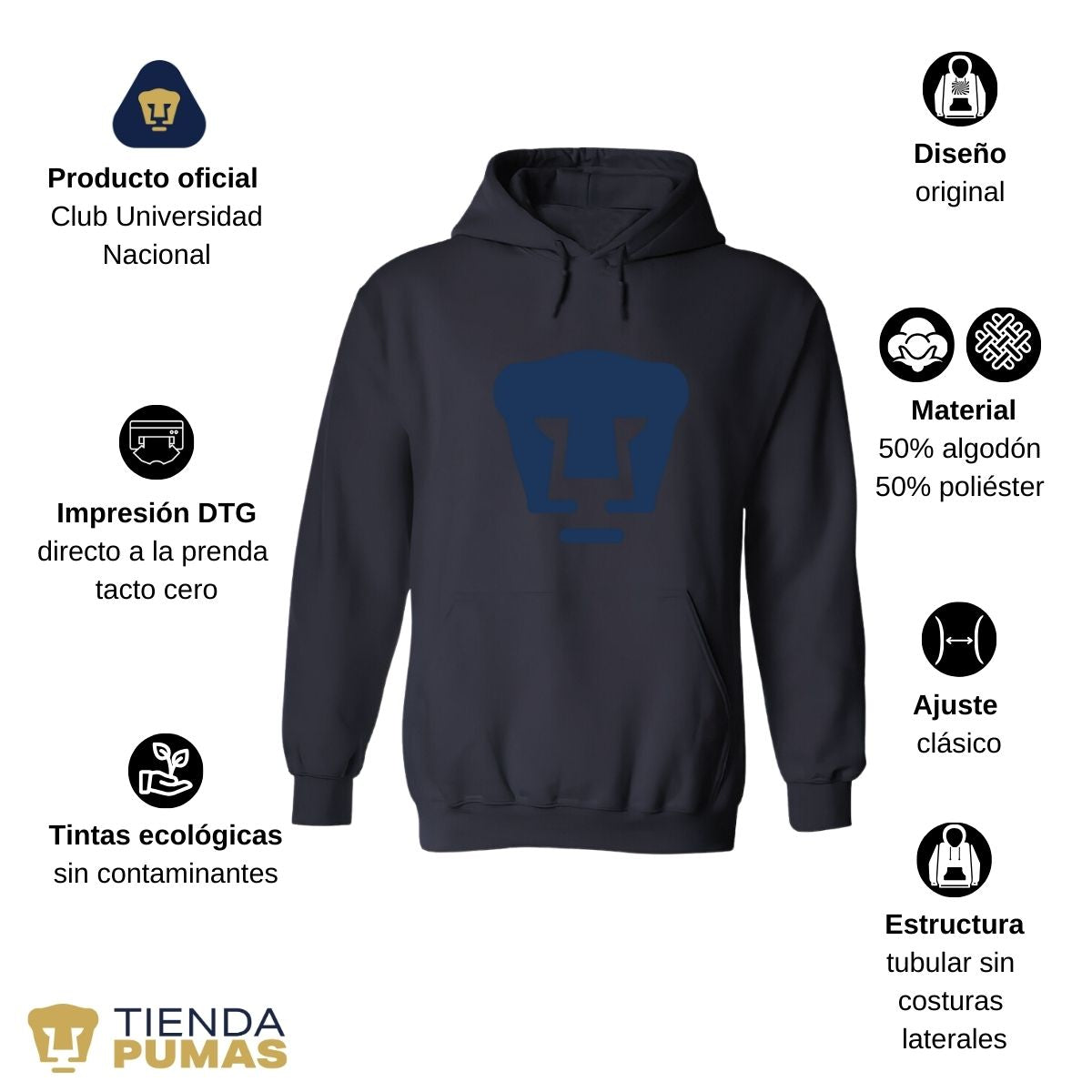 Sudadera para Mujer Hoodie Pumas UNAM Logo Azul