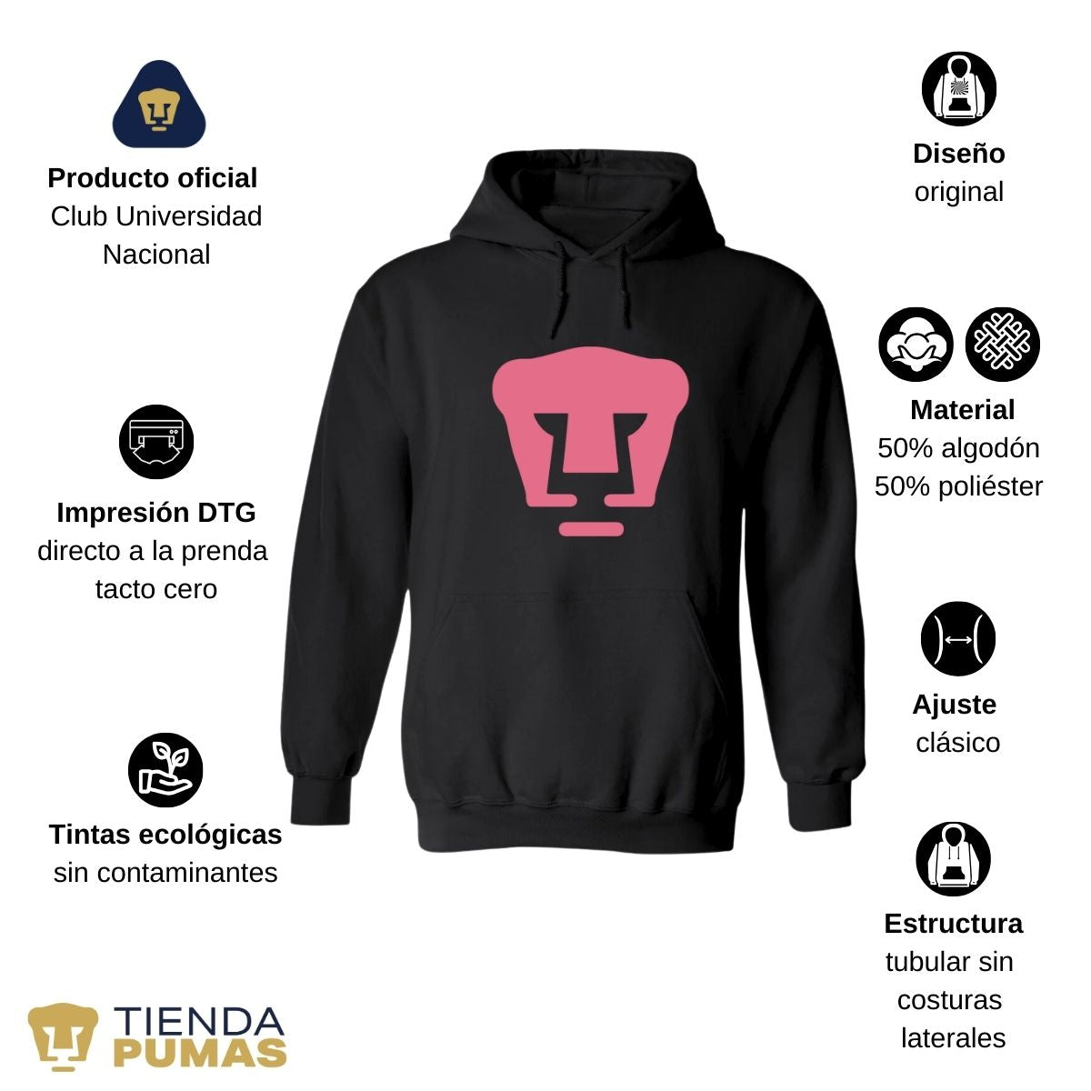 Sudadera para Hombre Hoodie Pumas UNAM Logo Rosa