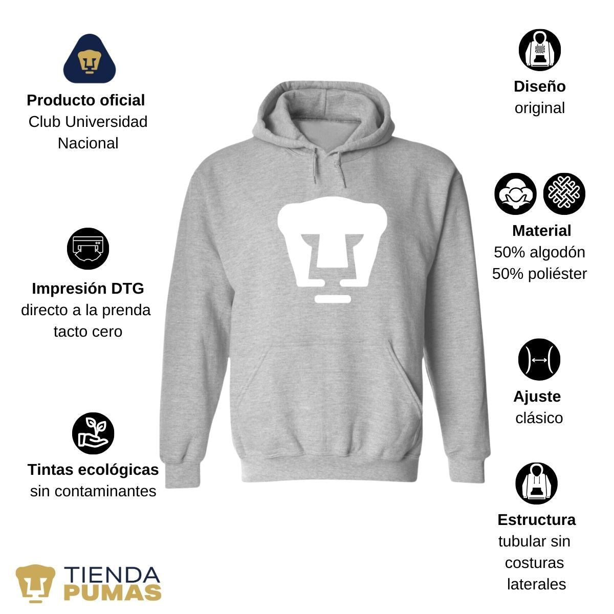 Sudadera para Hombre Hoodie Pumas UNAM Logo Blanco