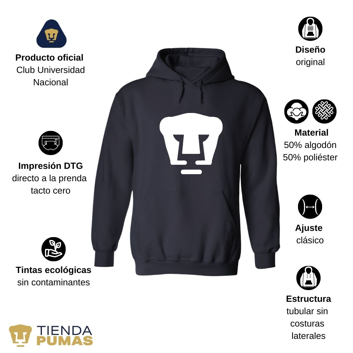 Sudadera para Mujer Hoodie Pumas UNAM Logo Blanco