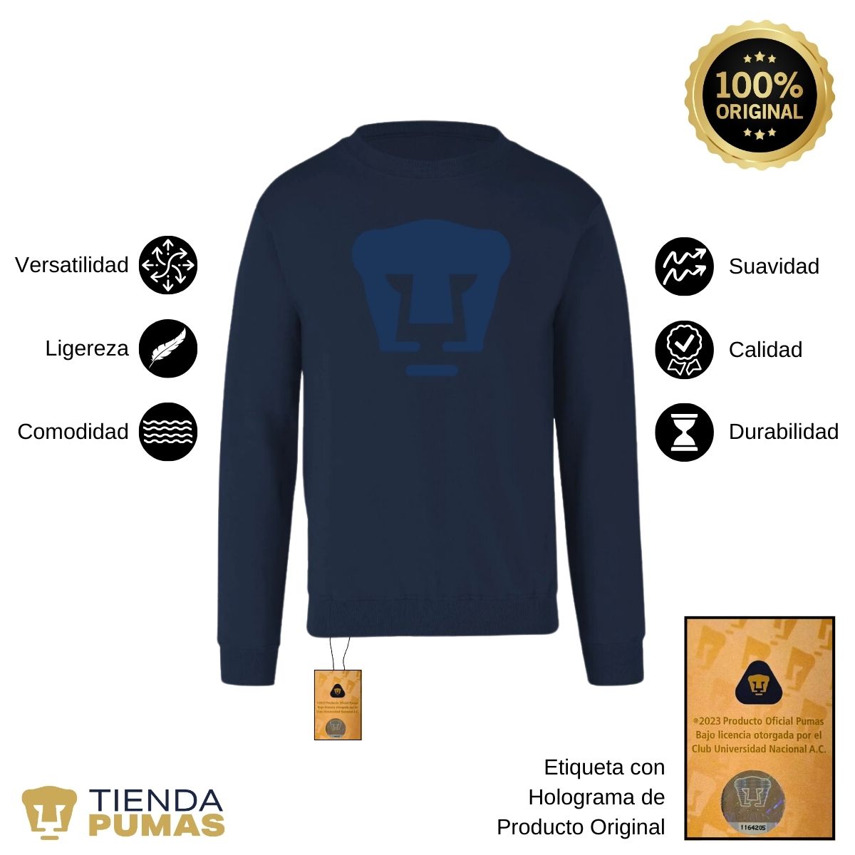 Sudadera Unisex Pumas Logo Azul