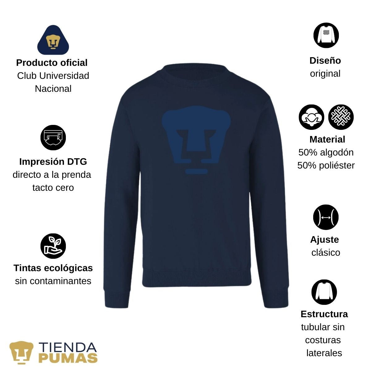 Sudadera Unisex Pumas Logo Azul