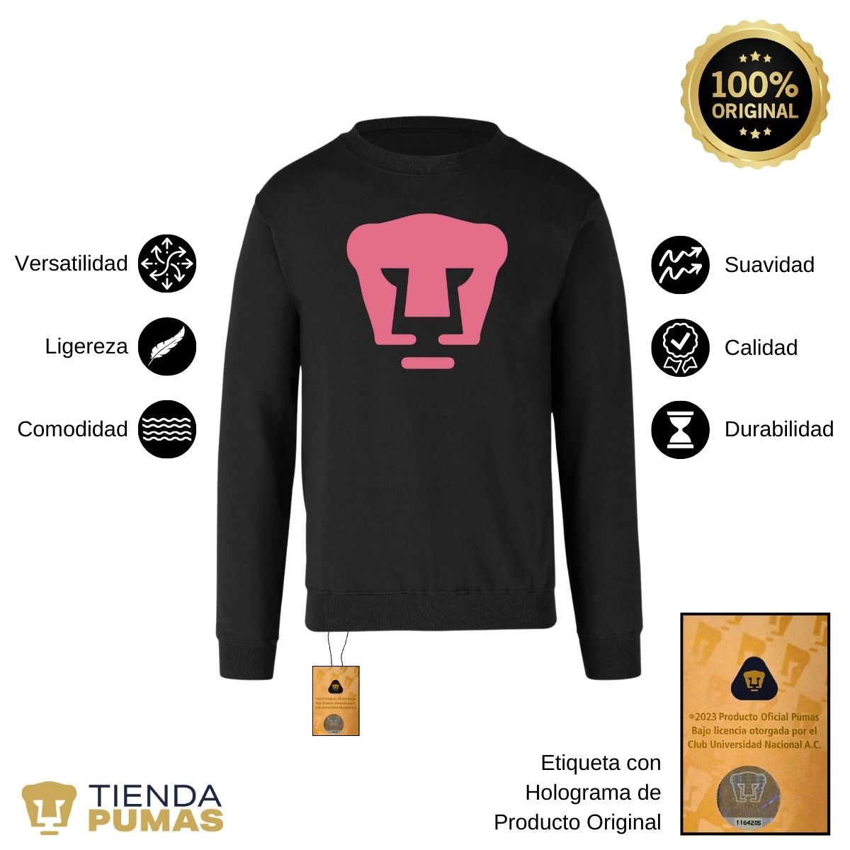 Sudadera Unisex Pumas Logo Rosa