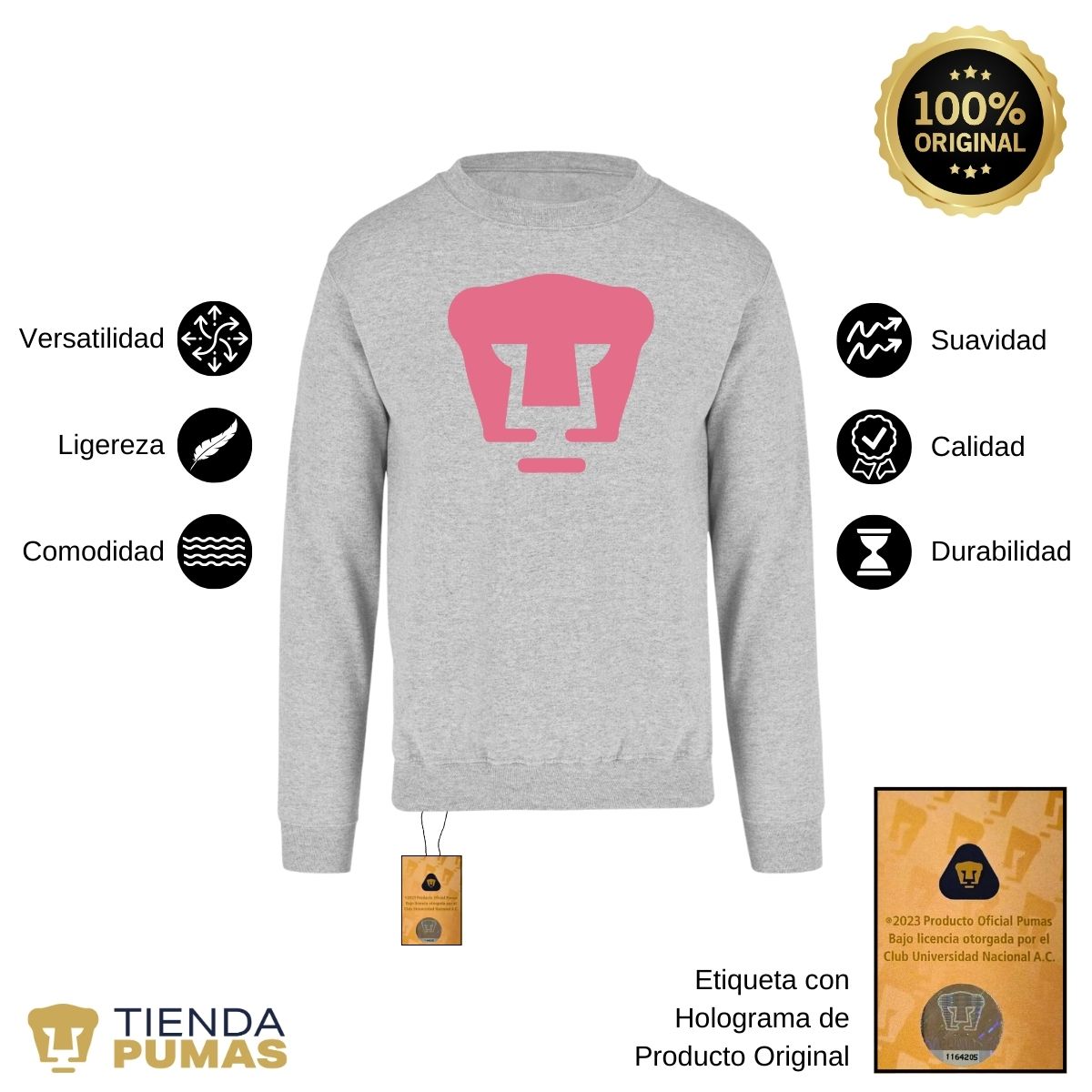 Sudadera Unisex Pumas Logo Rosa