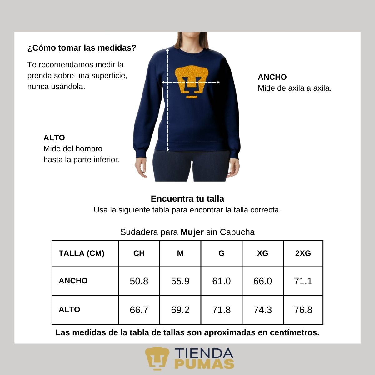 Sudadera Mujer Pumas UNAM Logo Dorado Glitter Vinil