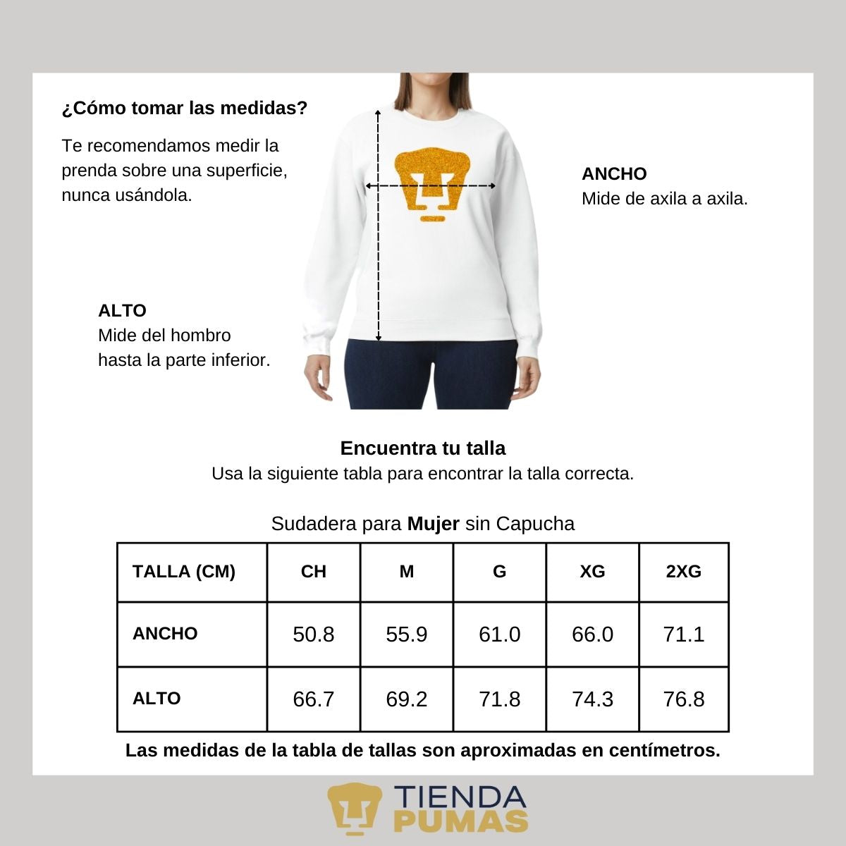 Sudadera Mujer Pumas UNAM Logo Dorado Glitter Vinil