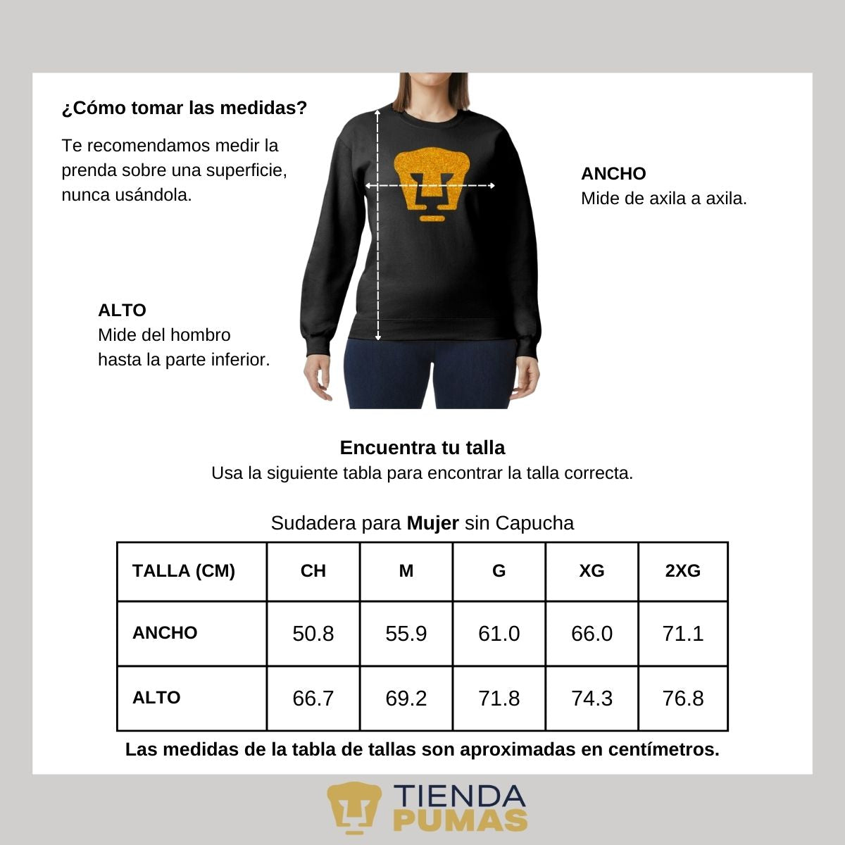 Sudadera Mujer Pumas UNAM Logo Dorado Glitter Vinil