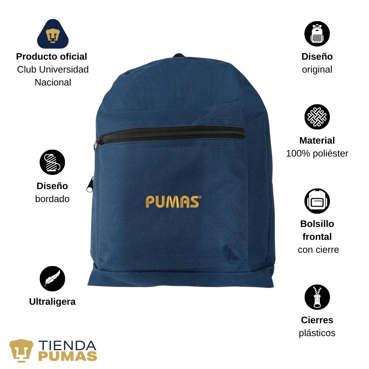 Mochila Escolar Pumas UNAM Logo Pumas Bordado