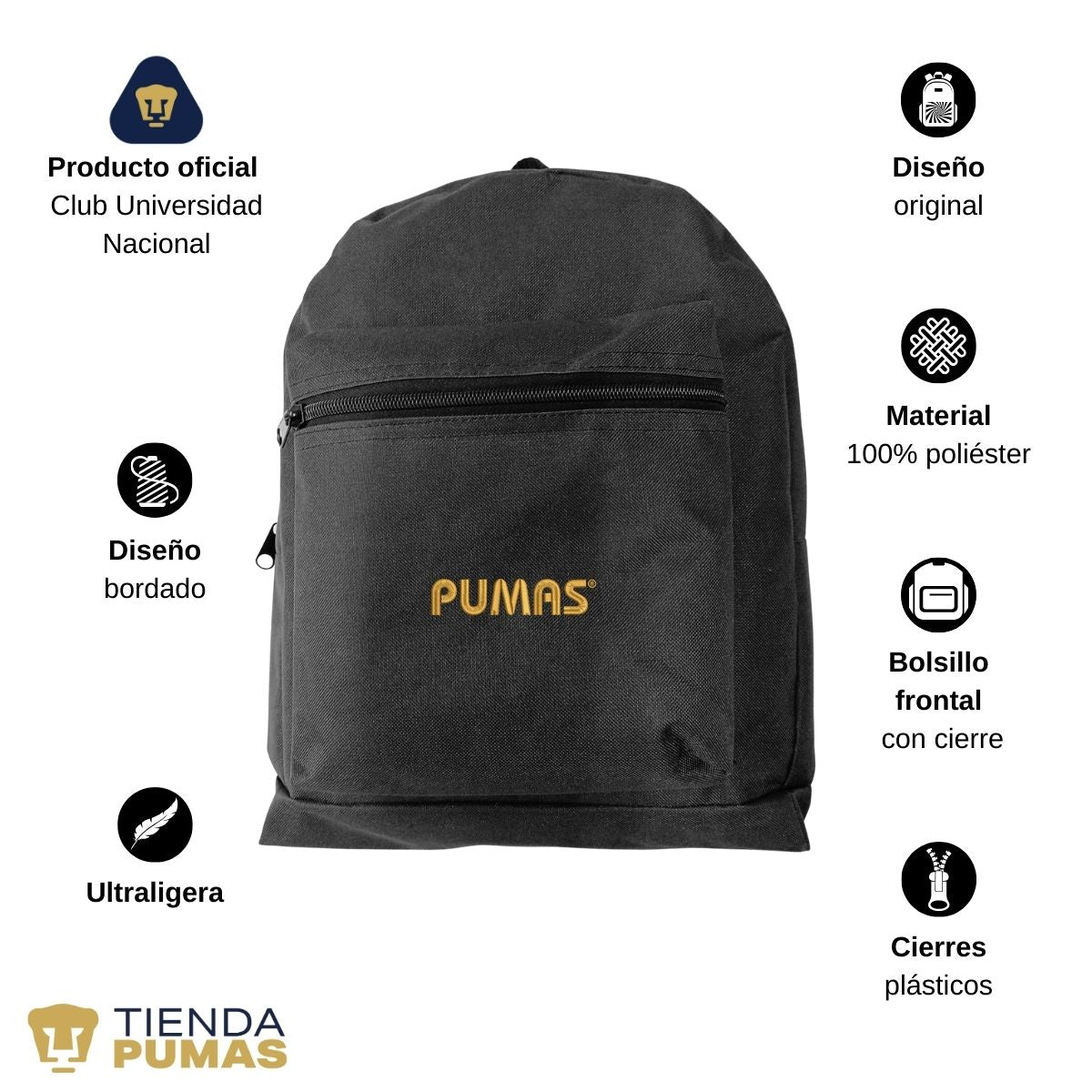 Mochila Escolar Pumas UNAM Logo Pumas Bordado