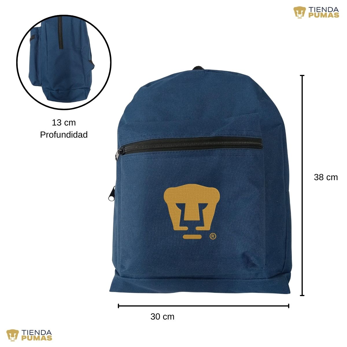 Mochila Escolar Pumas UNAM Logo Oro Bordado