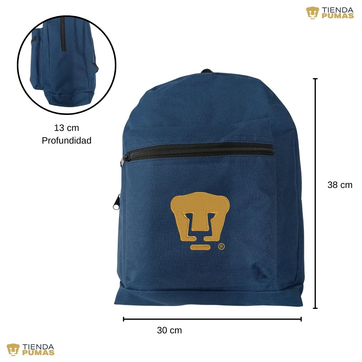 Mochila Escolar Pumas UNAM Logo Oro Reforzado Bordado