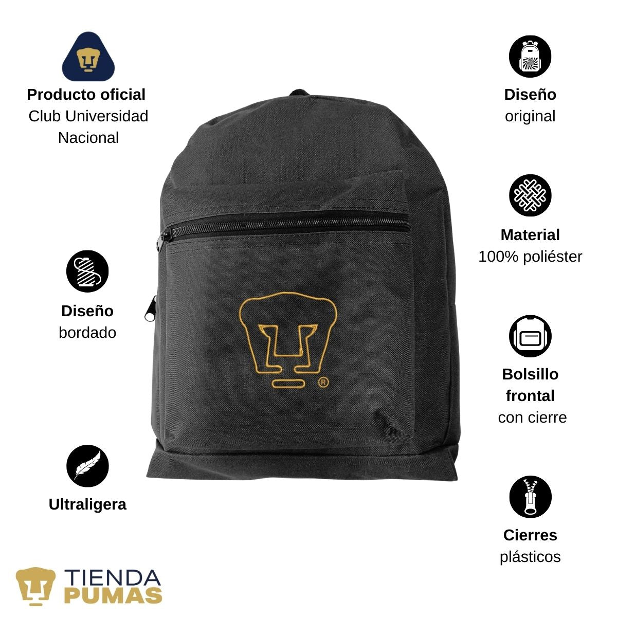 Mochila Escolar Pumas UNAM Contorno Bordado