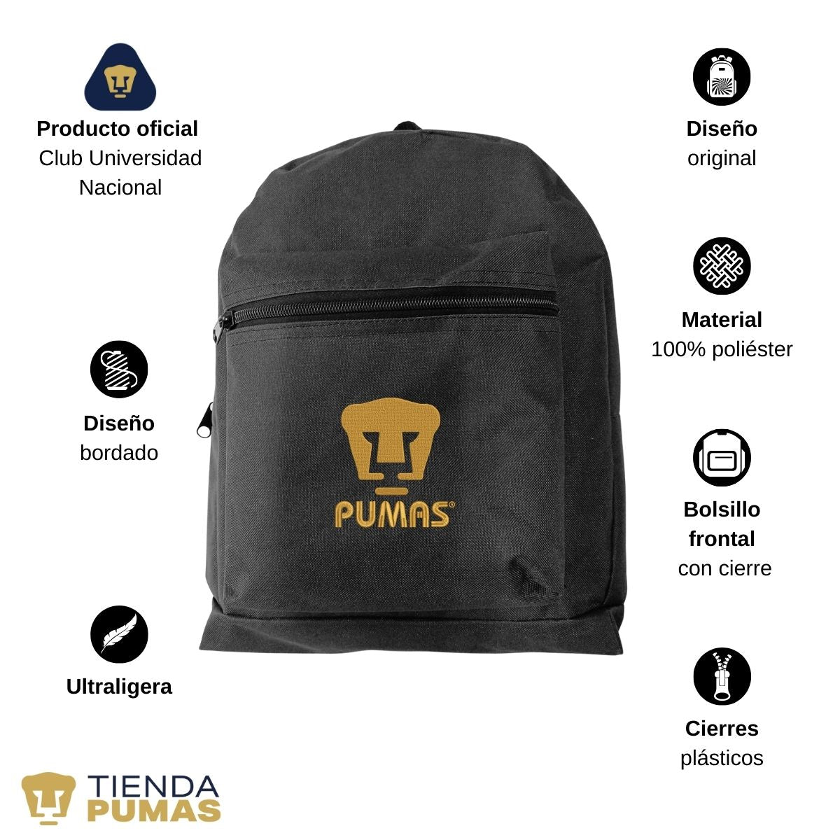 Mochila Escolar Pumas UNAM Logo Doble Bordado