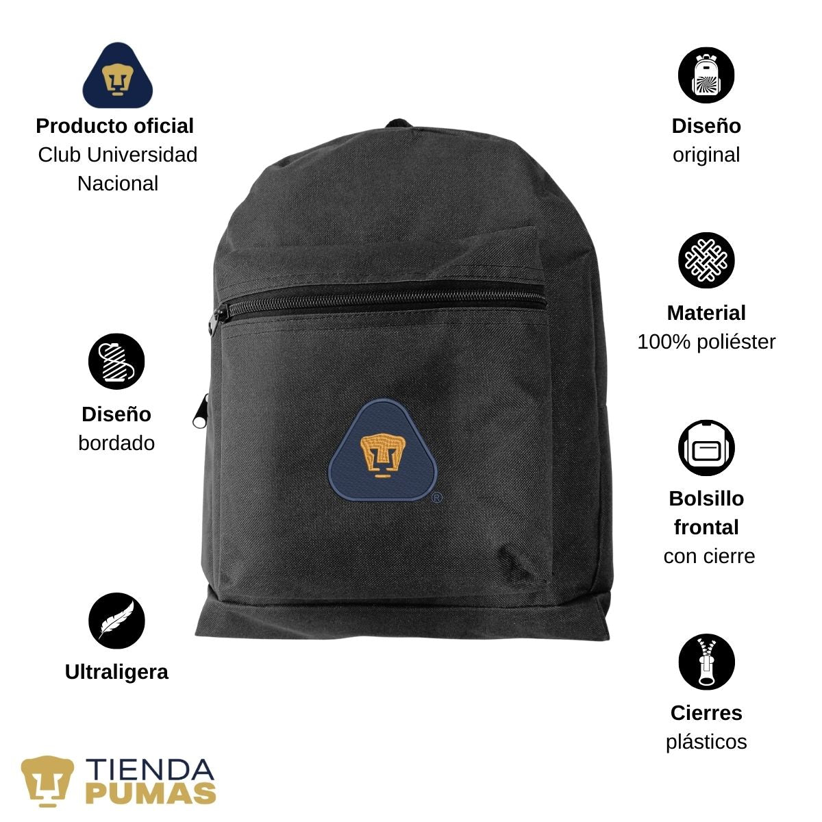 Mochila Escolar Pumas UNAM Triangular Bordado