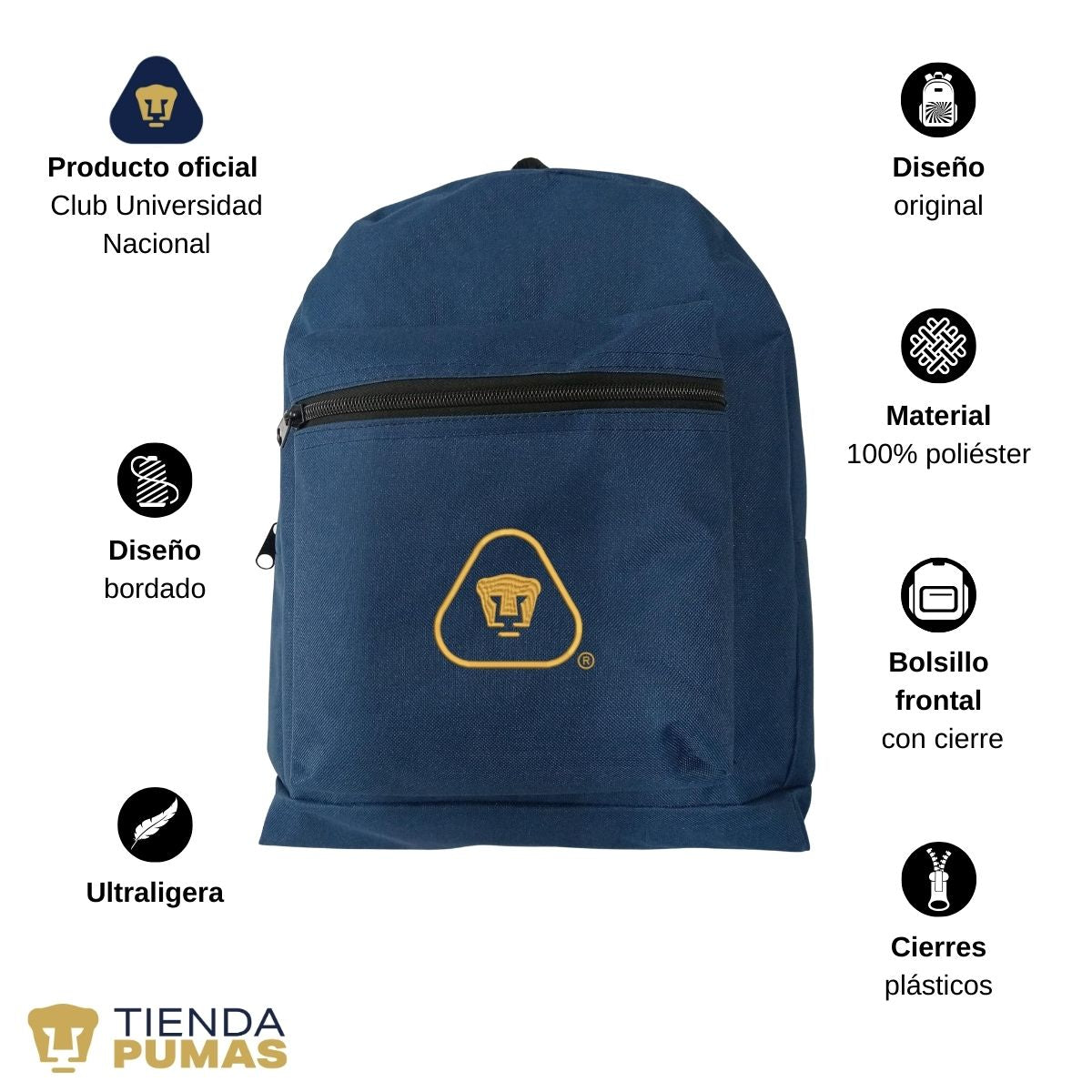 Mochila Escolar Pumas UNAM Triangular Contorno Bordado