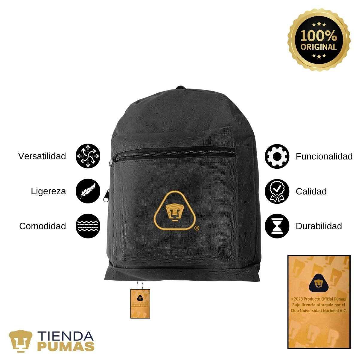 Mochila Escolar Pumas UNAM Triangular Contorno Bordado