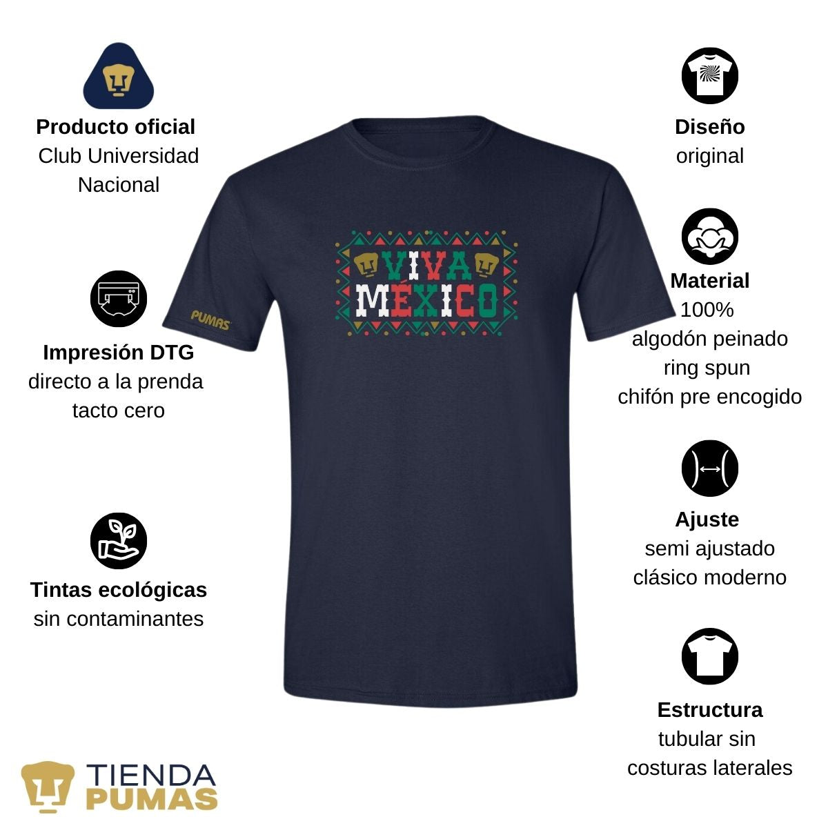 Playera Mexicana Hombre Pumas UNAM Viva México