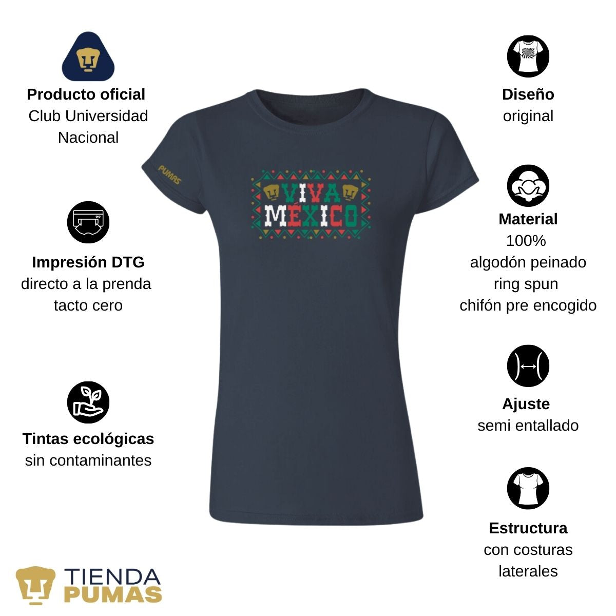 Playera Mexicana Mujer Pumas UNAM Viva México