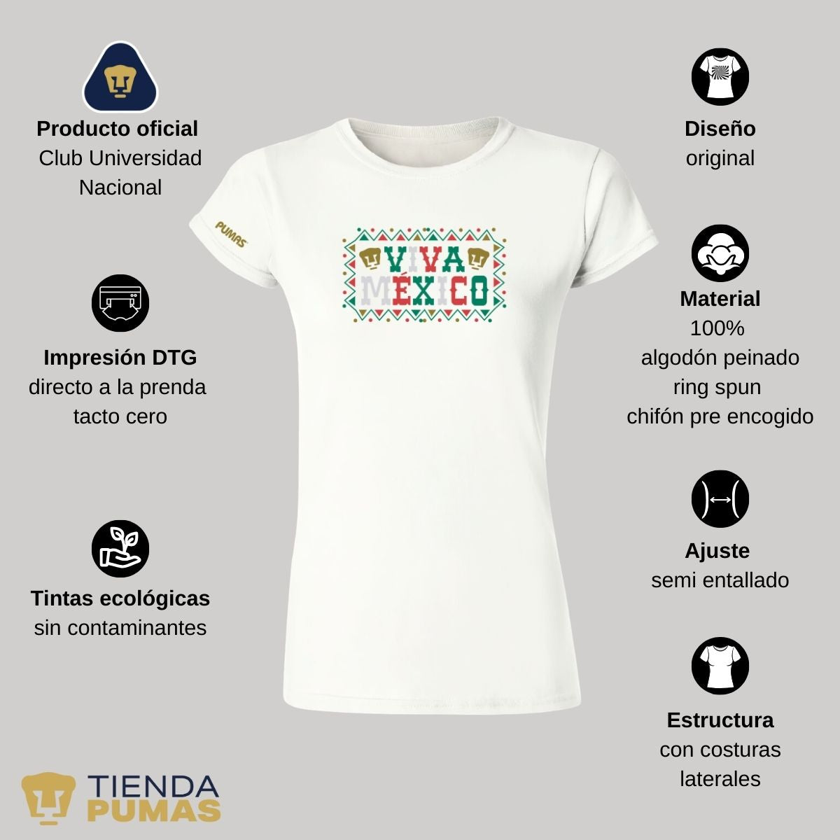 Playera Mexicana Mujer Pumas UNAM Viva México