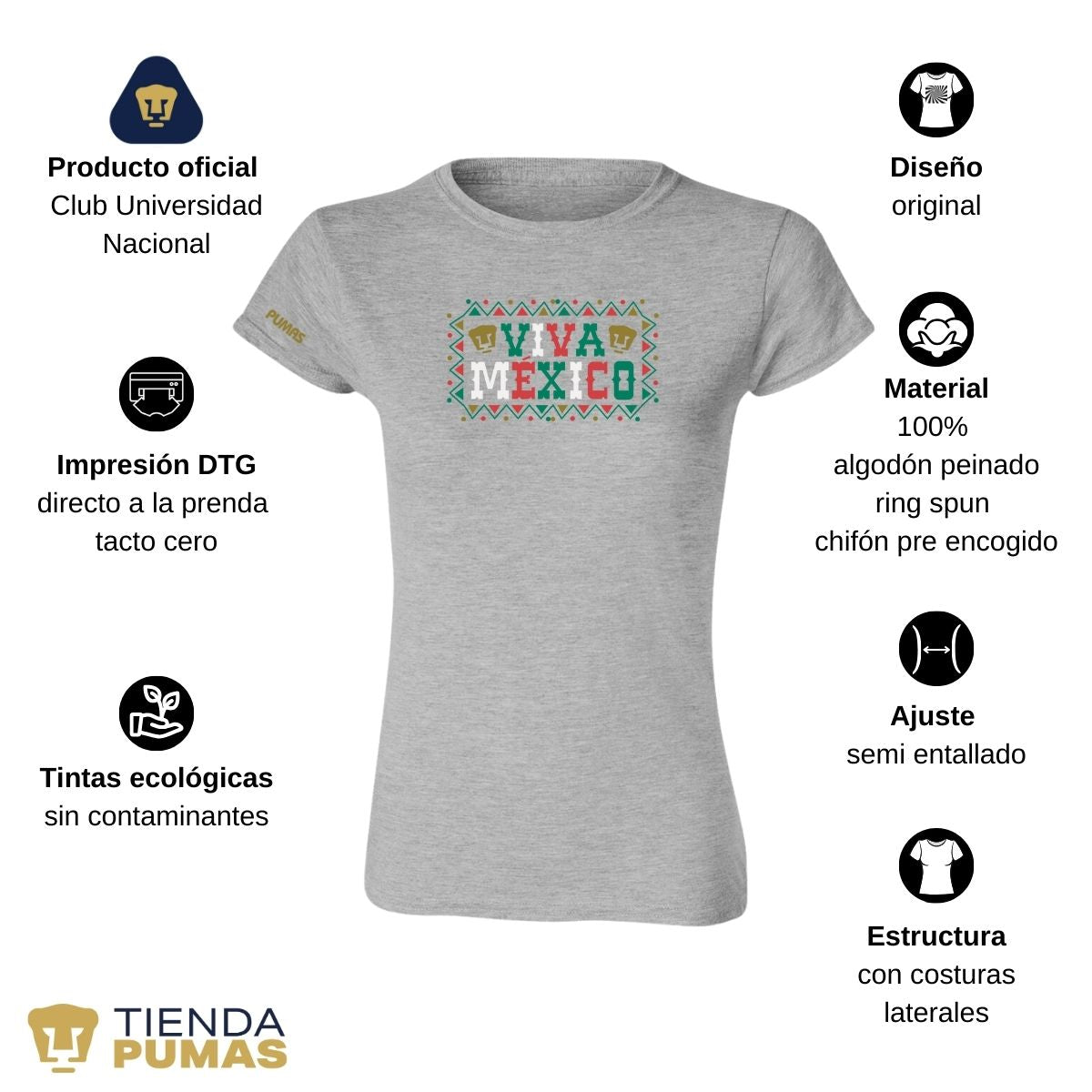 Playera Mexicana Mujer Pumas UNAM Viva México