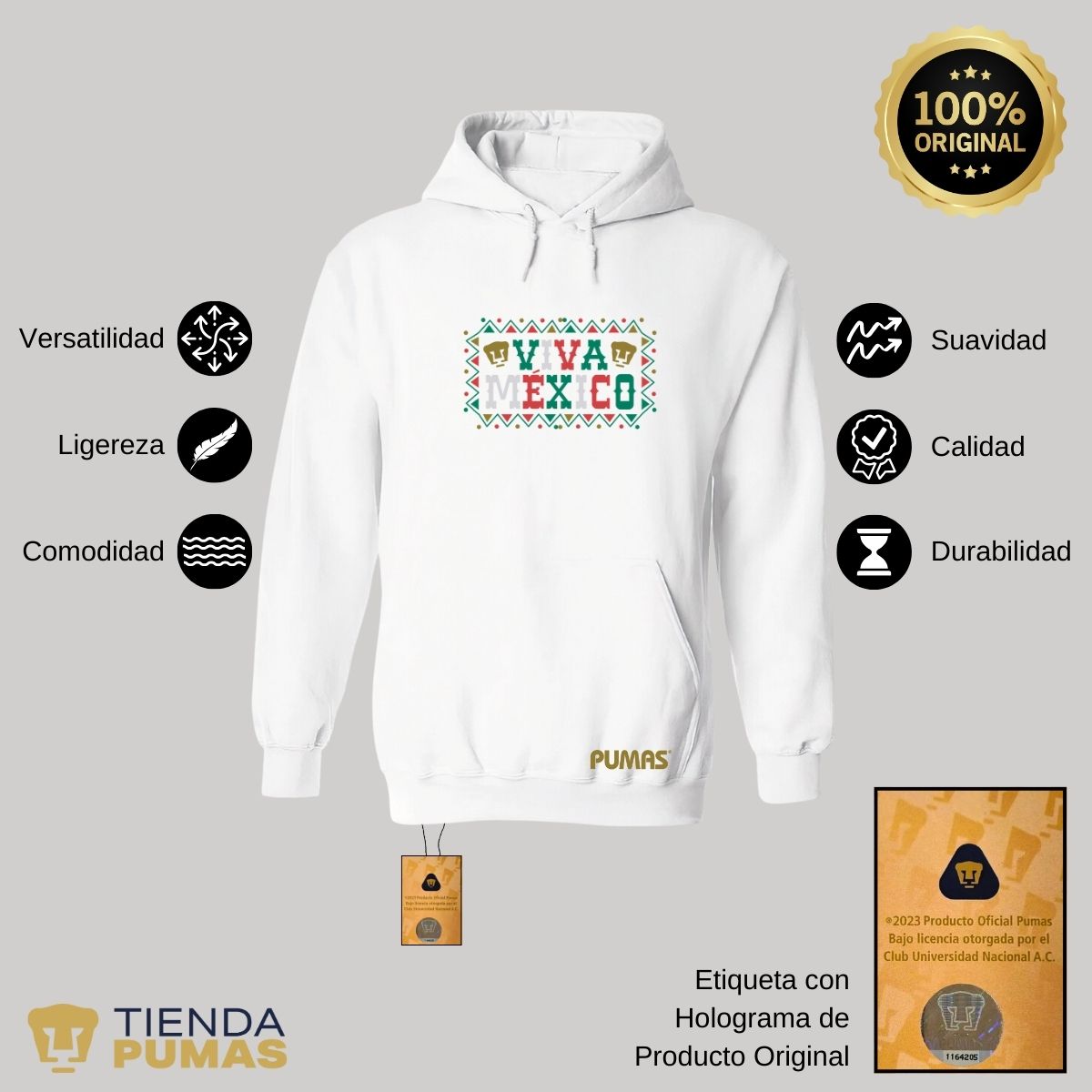 Sudadera Hombre Hoodie Pumas UNAM Viva México