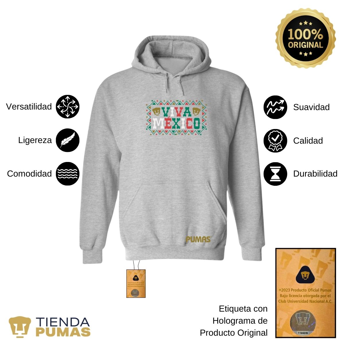 Sudadera Hombre Hoodie Pumas UNAM Viva México