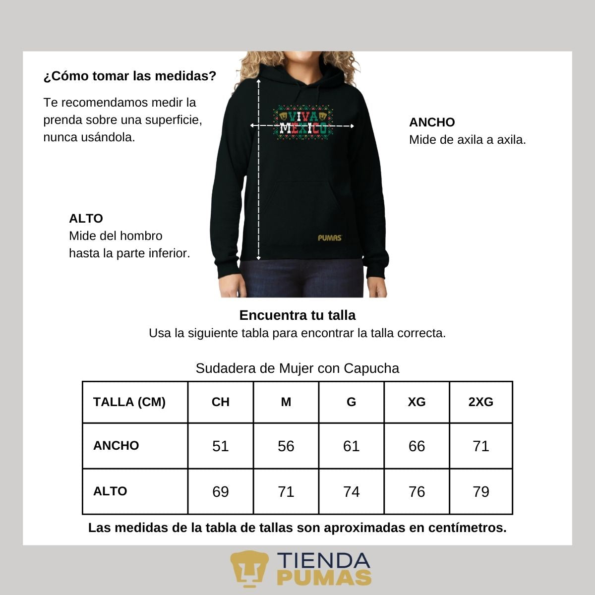 Sudadera Mujer Hoodie Pumas UNAM Viva México