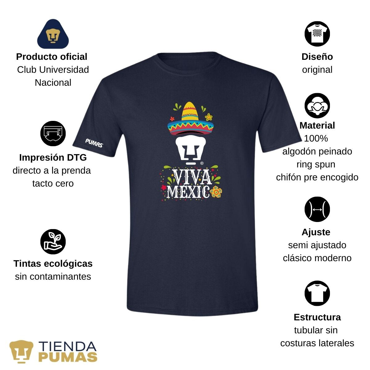 Playera Mexicana Hombre Pumas UNAM Rostro Viva México