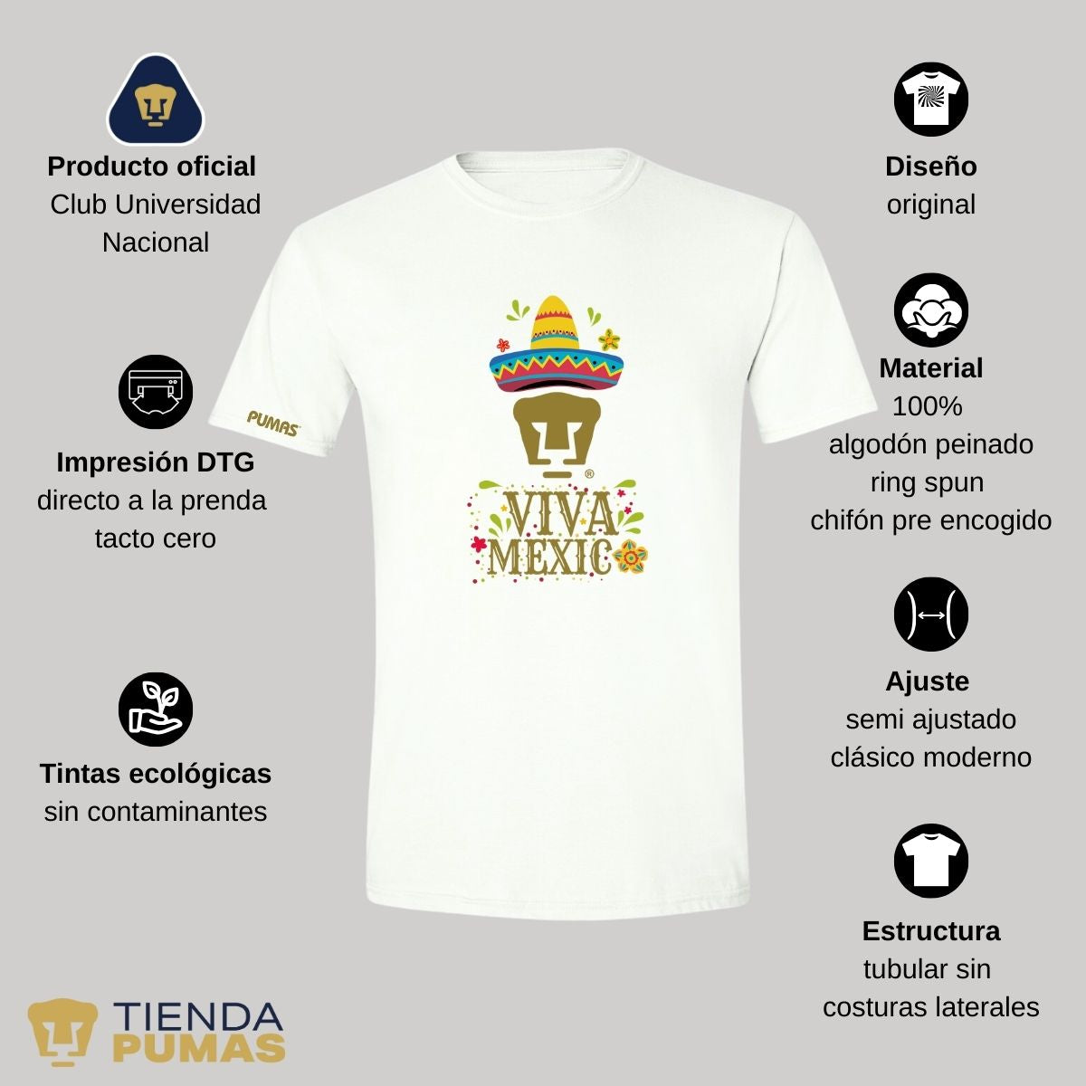 Playera Mexicana Hombre Pumas UNAM Rostro Viva México