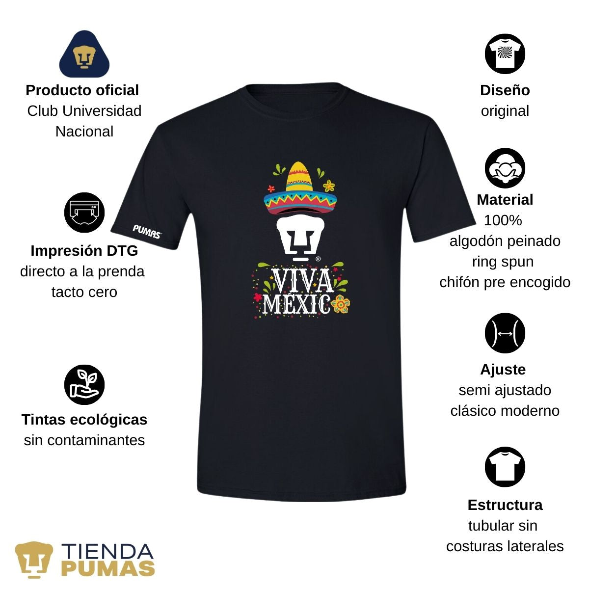 Playera Mexicana Hombre Pumas UNAM Rostro Viva México