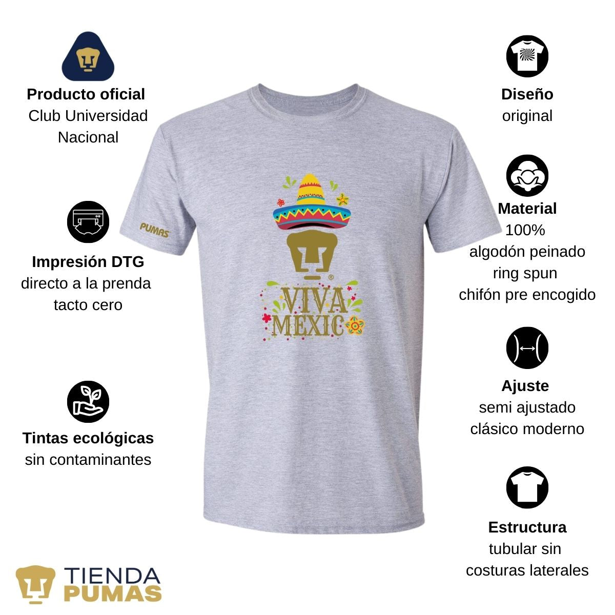 Playera Mexicana Hombre Pumas UNAM Rostro Viva México