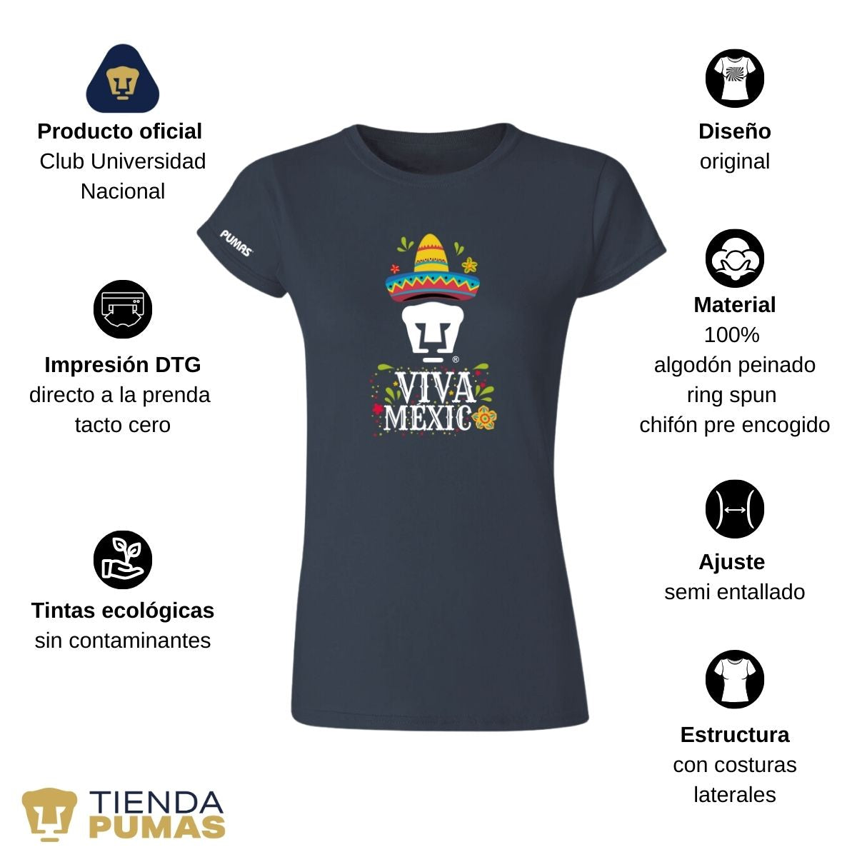 Playera Mexicana Mujer Pumas UNAM Rostro Viva México