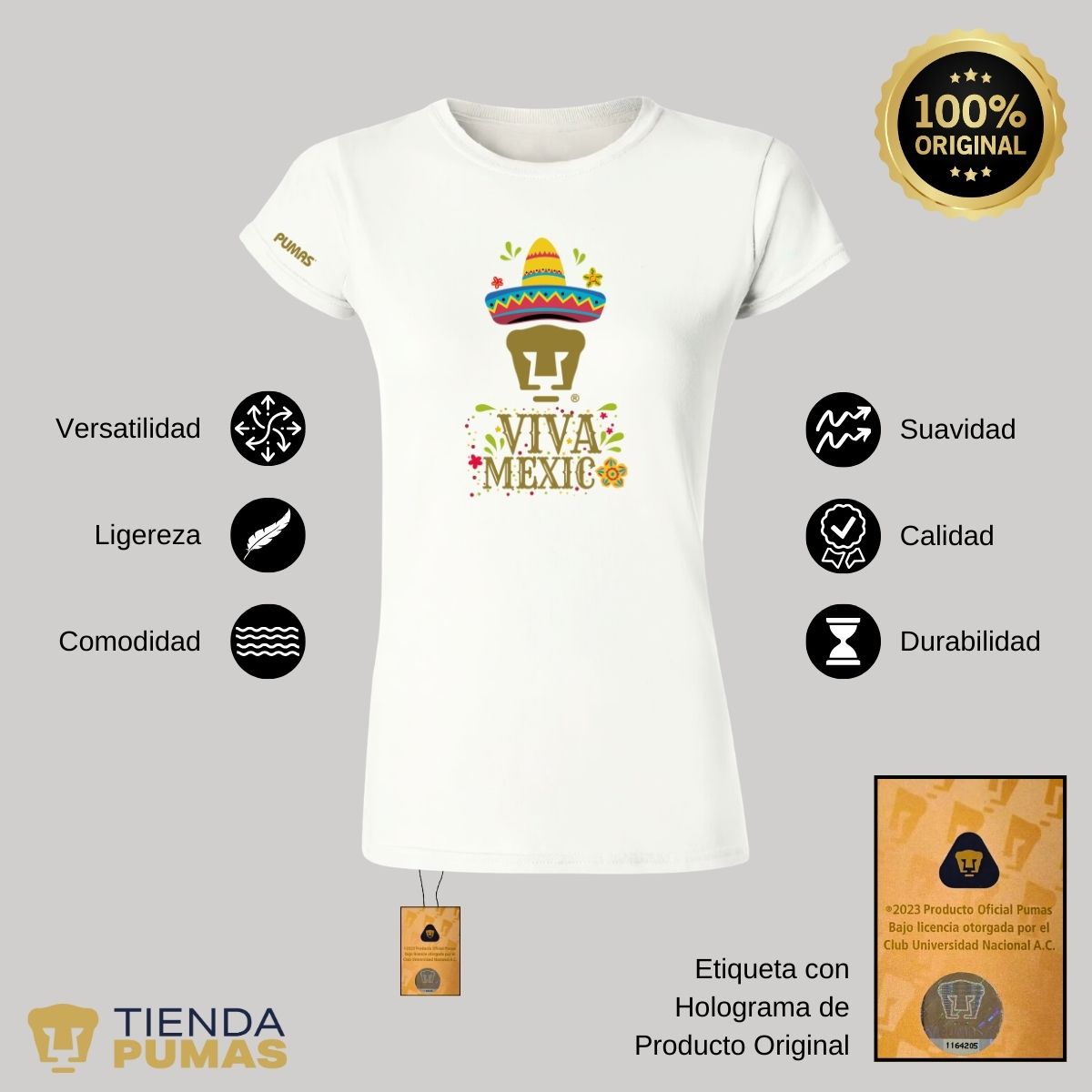 Playera Mexicana Mujer Pumas UNAM Rostro Viva México