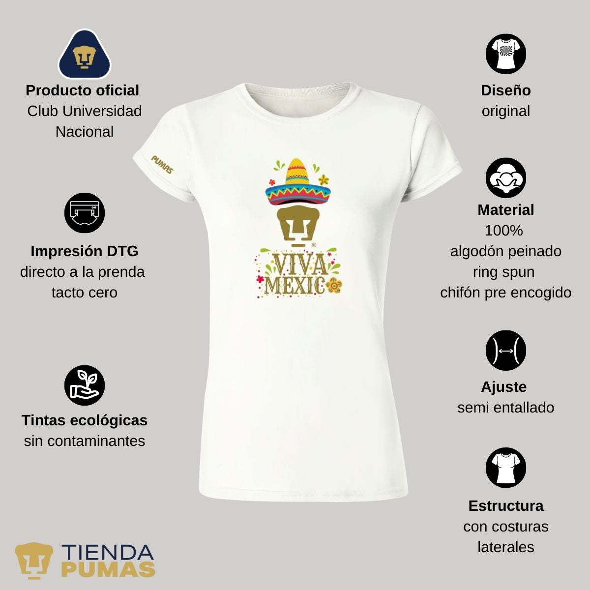 Playera Mexicana Mujer Pumas UNAM Rostro Viva México