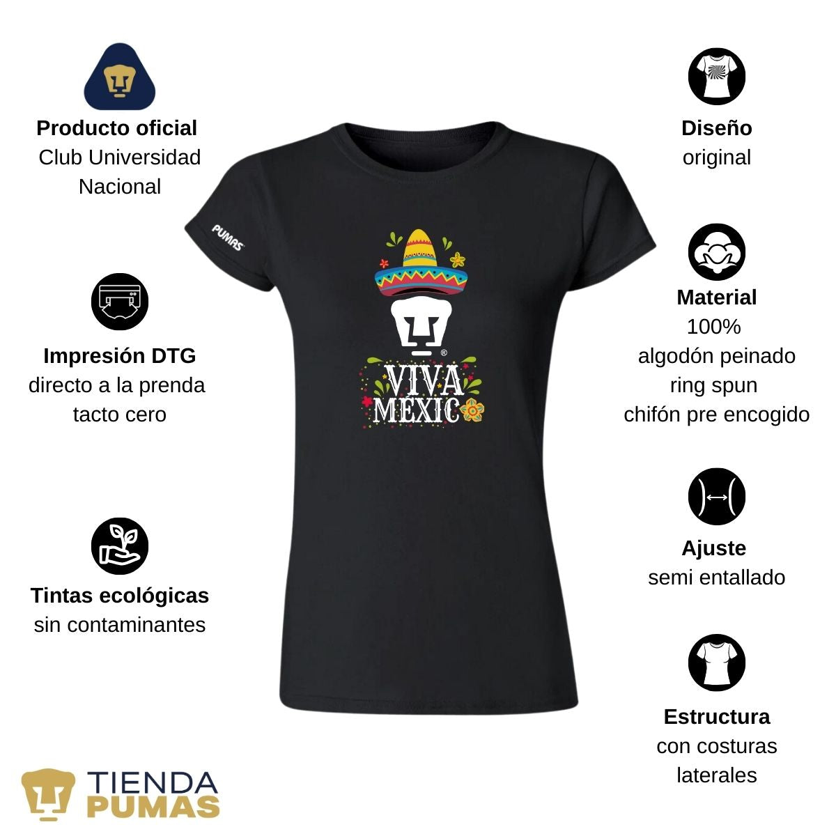 Playera Mexicana Mujer Pumas UNAM Rostro Viva México