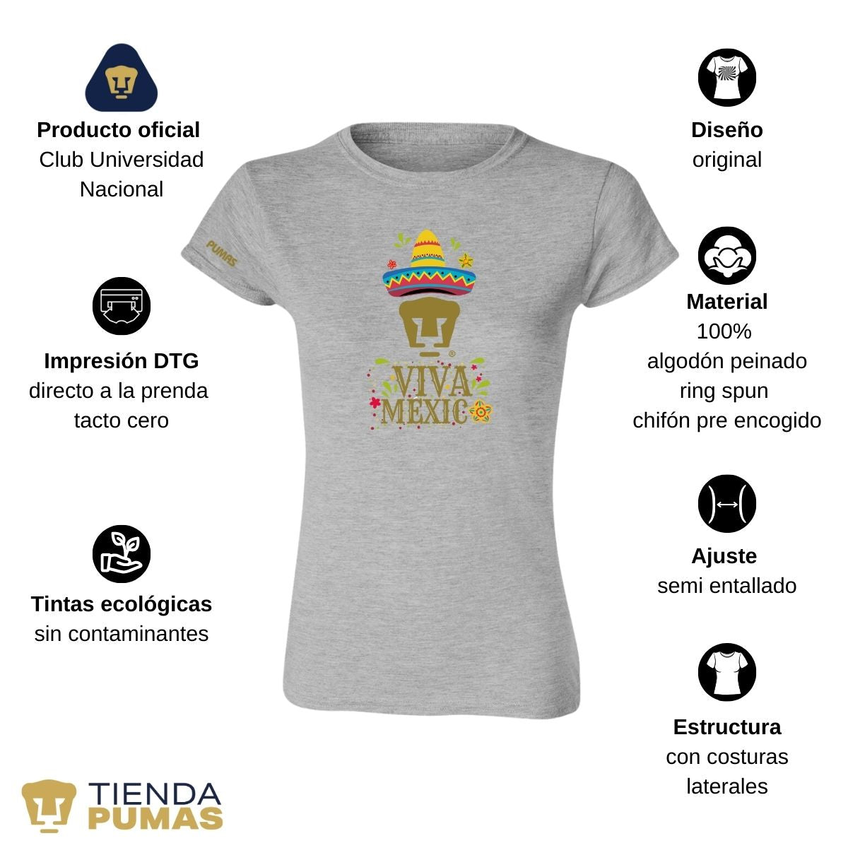 Playera Mexicana Mujer Pumas UNAM Rostro Viva México