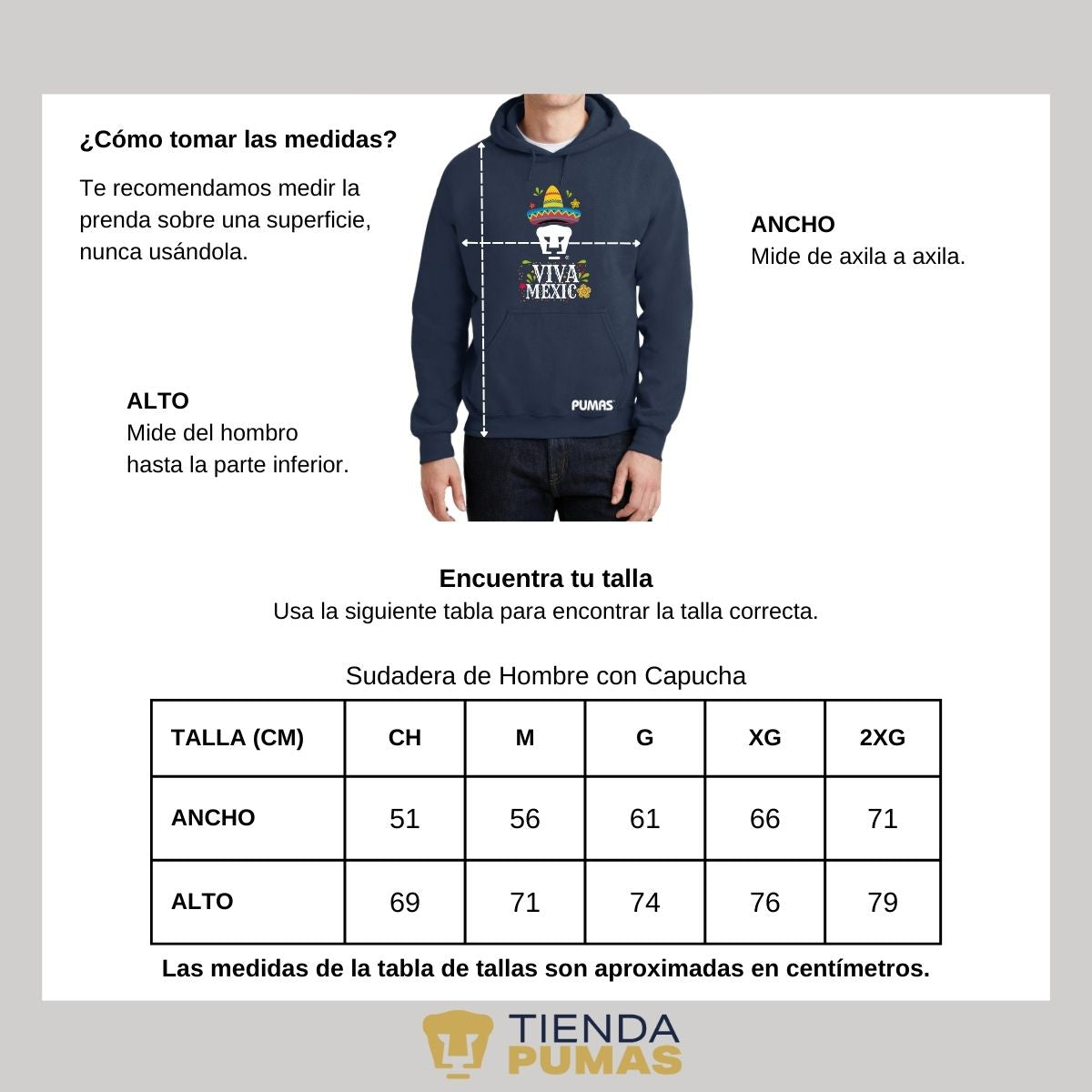 Sudadera Hombre Hoodie Pumas UNAM Rostro Viva México