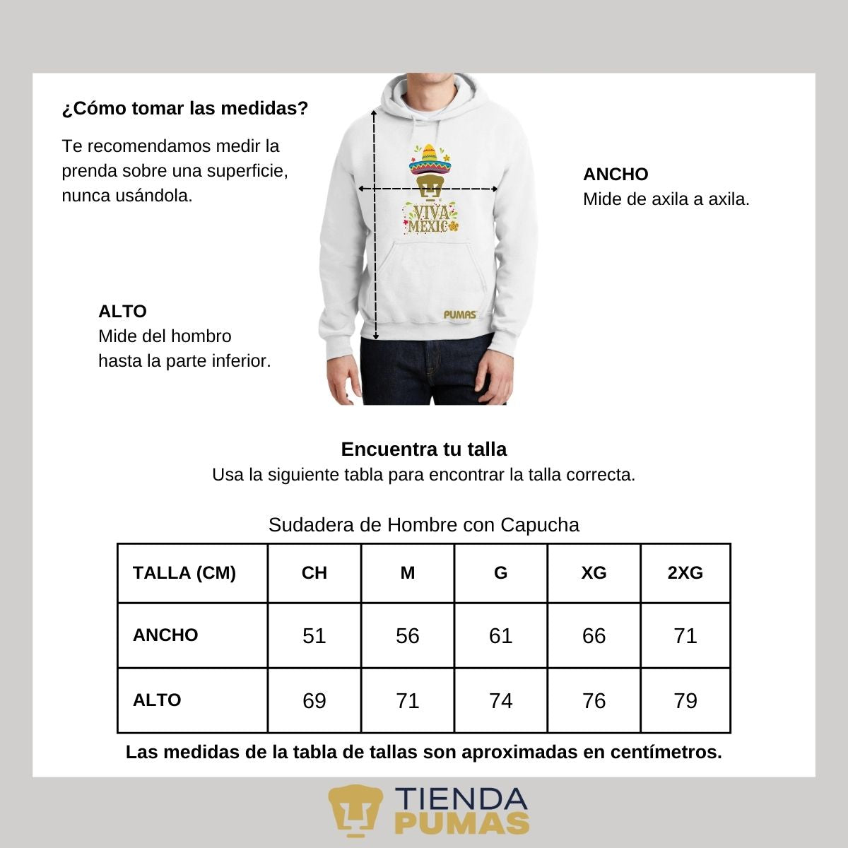 Sudadera Hombre Hoodie Pumas UNAM Rostro Viva México