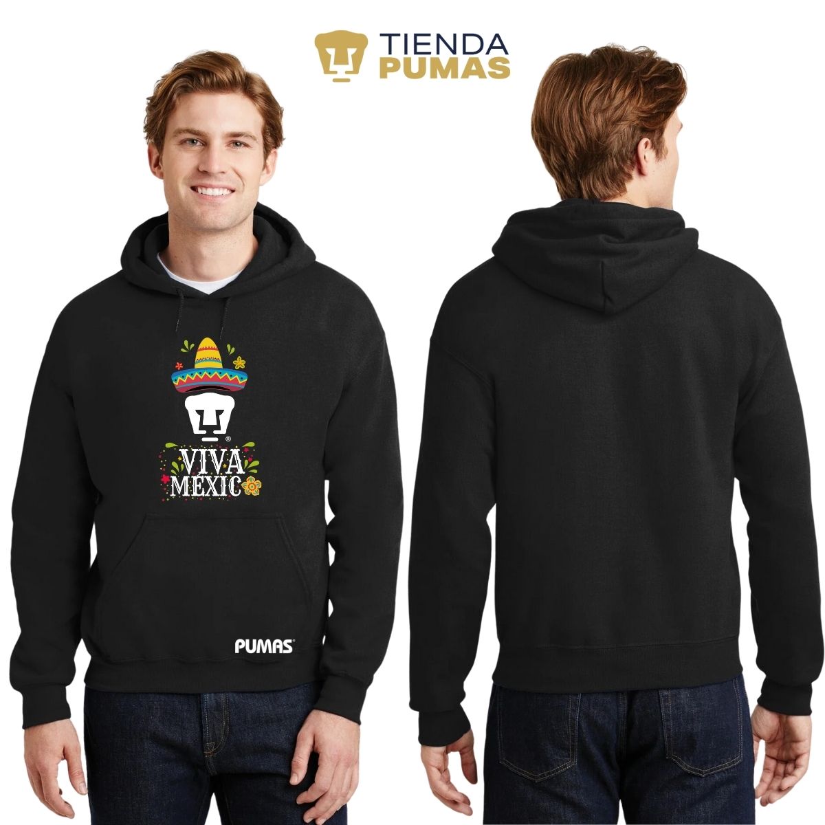 Sudadera Hombre Hoodie Pumas UNAM Rostro Viva México