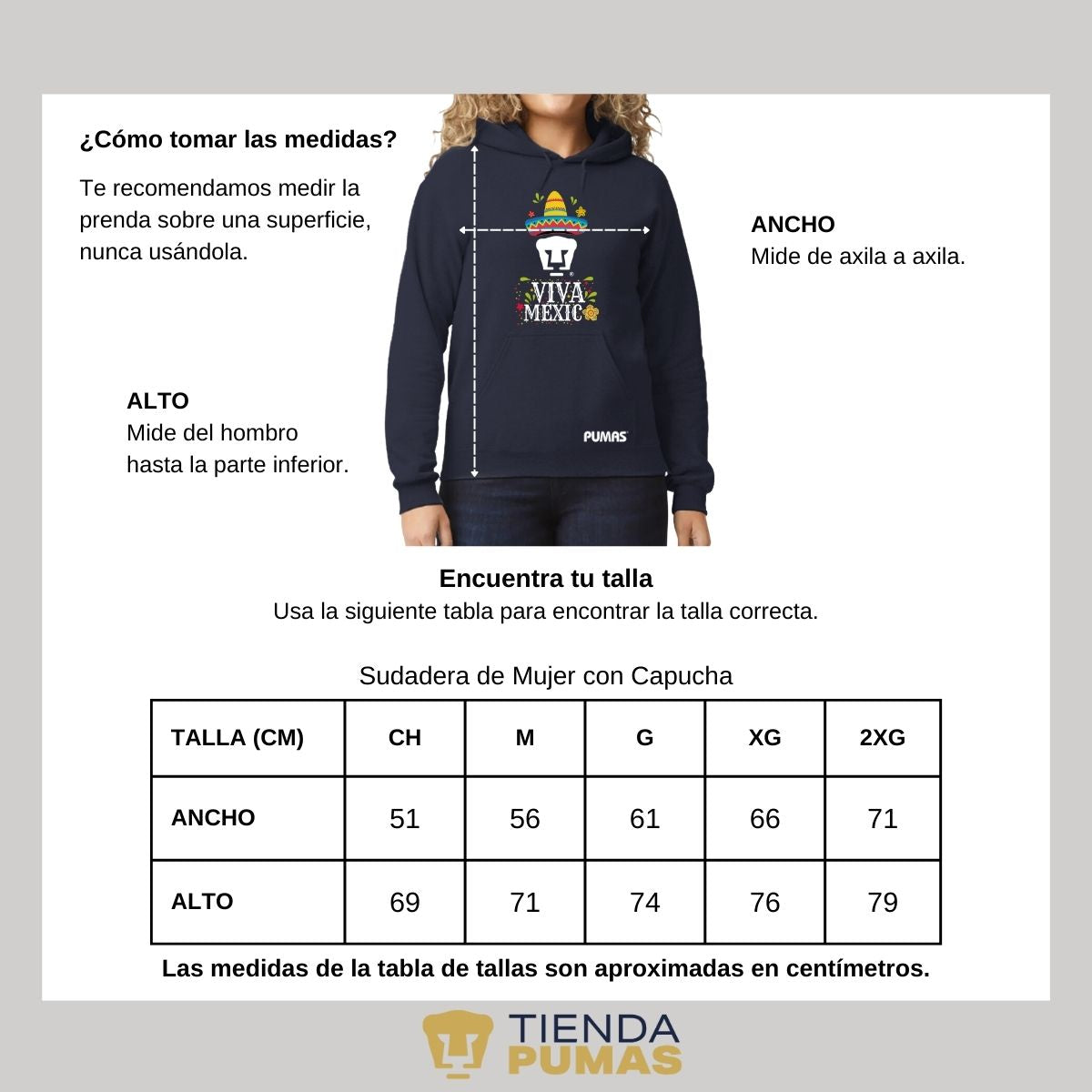 Sudadera Mujer Hoodie Pumas UNAM Rostro Viva México