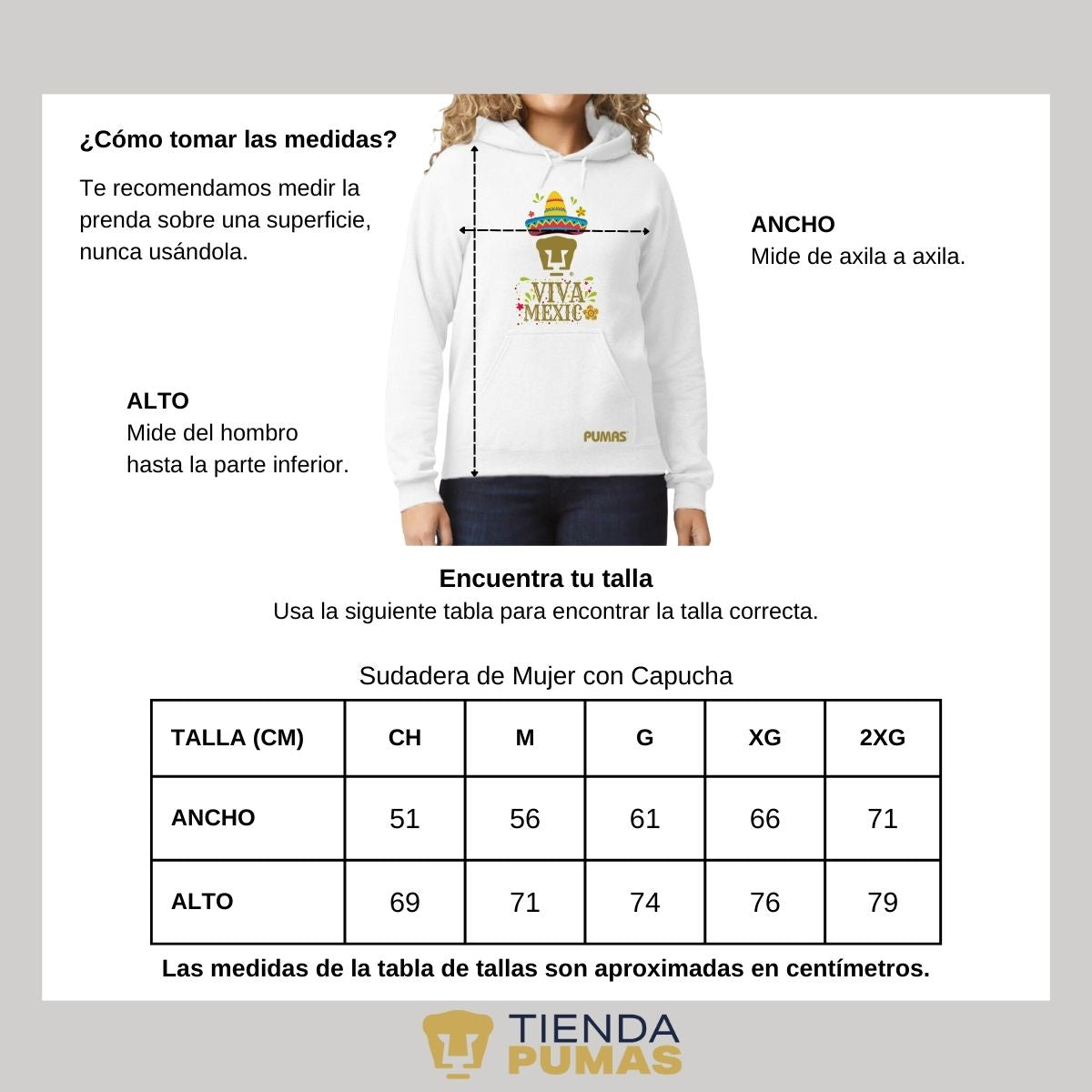 Sudadera Mujer Hoodie Pumas UNAM Rostro Viva México