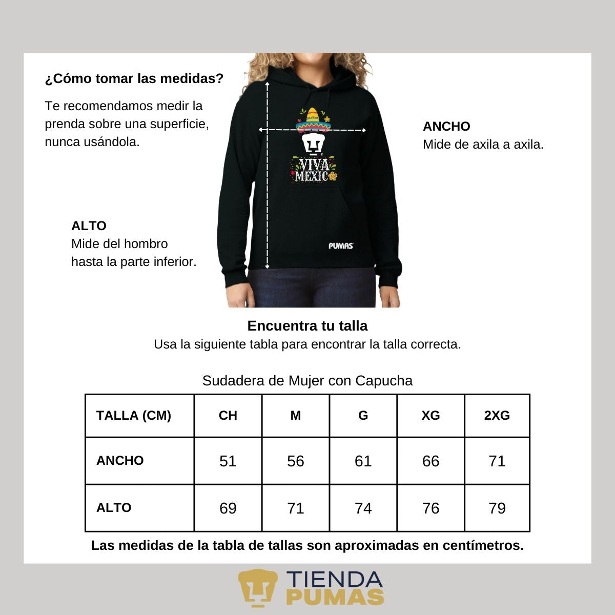 Sudadera Mujer Hoodie Pumas UNAM Rostro Viva México